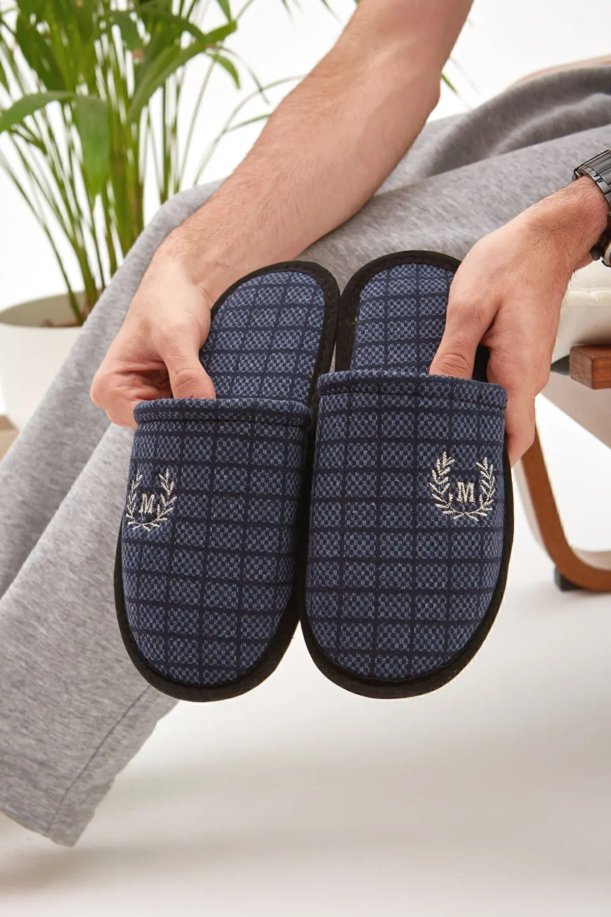 Moda Devrin Lacivert M Ev Terliği Kışlık Terlik Misafir Terliği