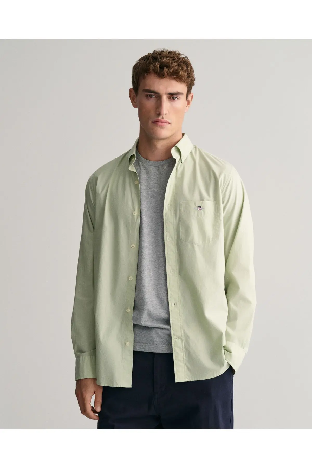 Gant Erkek Yeşil Regular Fit Düğmeli Yaka Broadcloth Gömlek