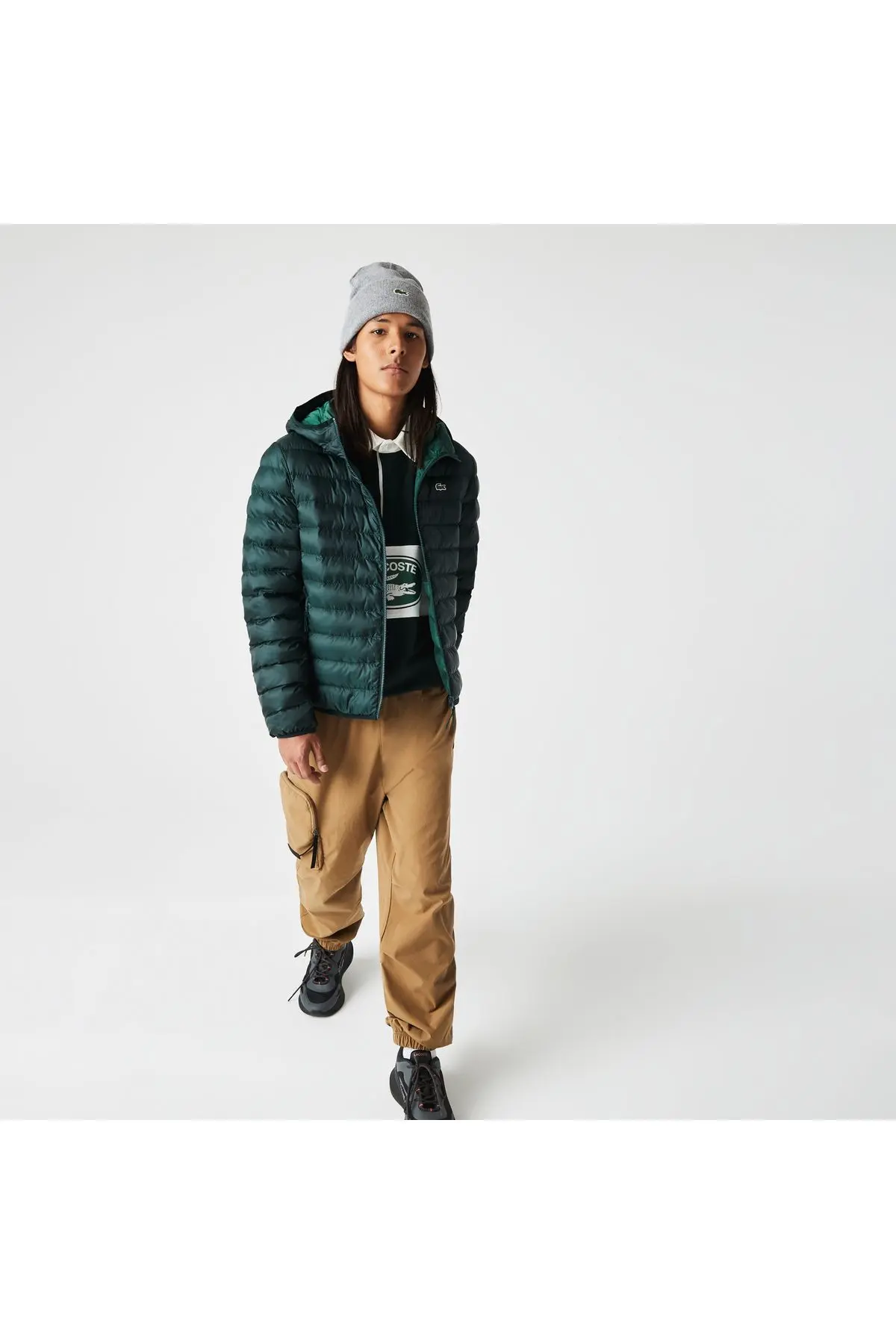 Lacoste Erkek Kapüşonlu Kapitone Yeşil Mont