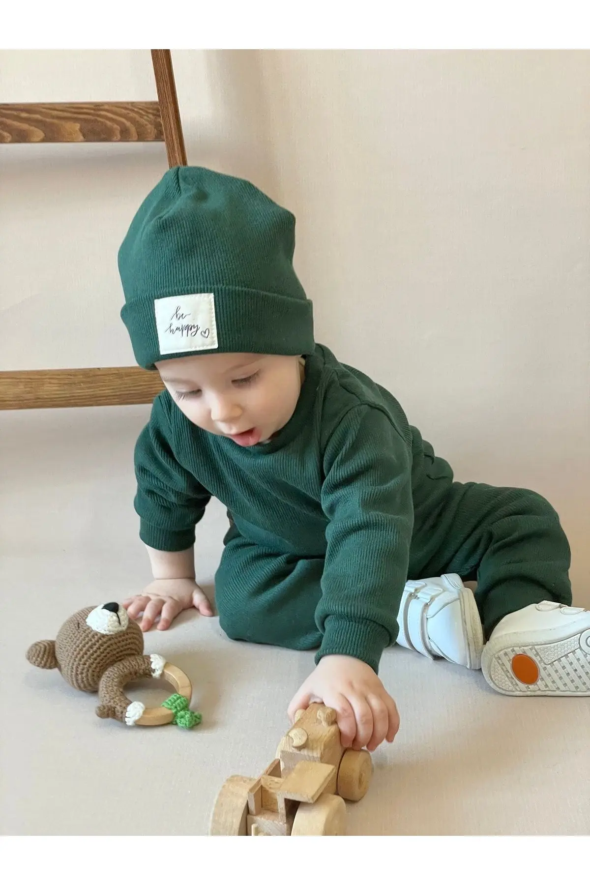 Pamuk Bereli 3'lü Takım Bebek Ve Çocuk Nefti Yeşil