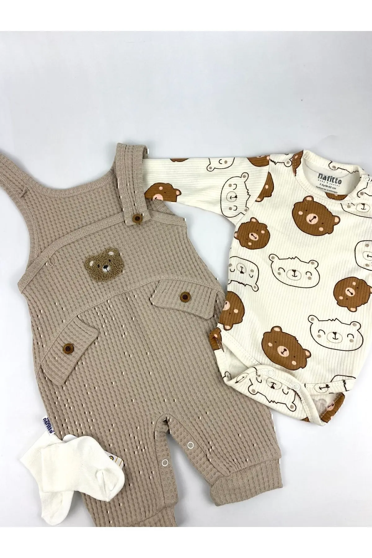 Ayı Nakışlı Erkek Bebek Tulum