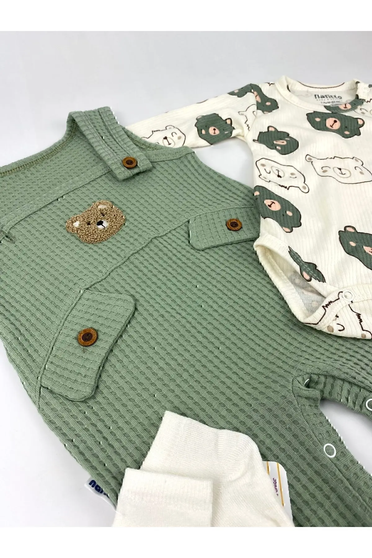 Ayı Nakışlı Erkek Bebek Tulum