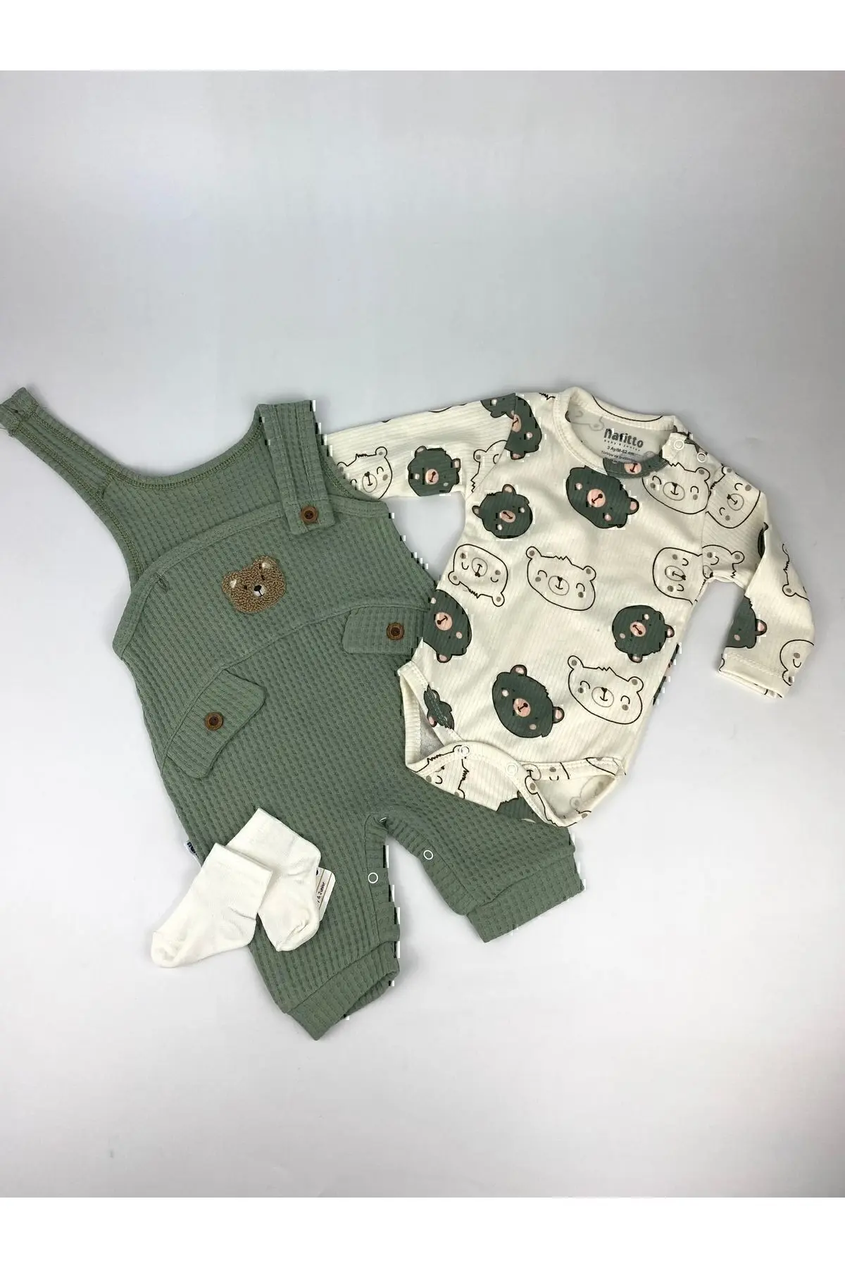 Ayı Nakışlı Erkek Bebek Tulum