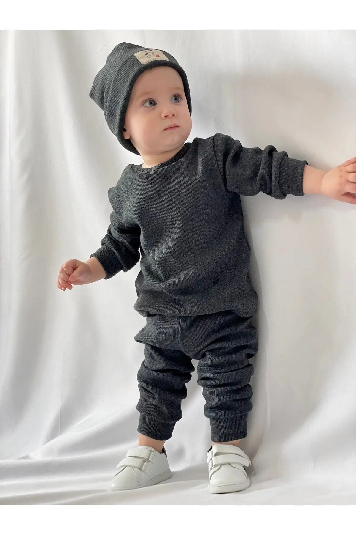 MiaBaby Pamuk Bereli 3'lü Takım Bebek Ve Çocuk Antrasit