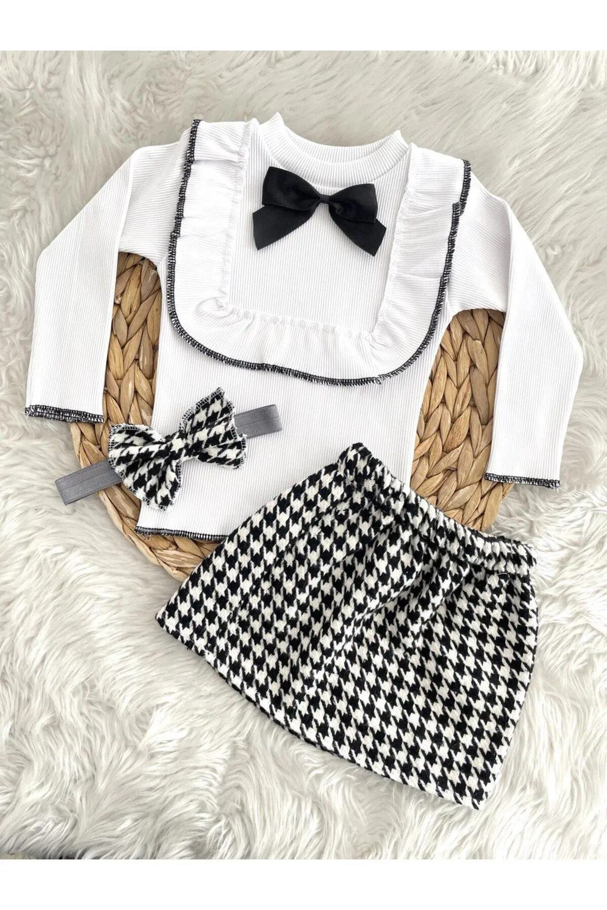 AKİF GİYİM KIZ ÇOCUK FİYONKLU KAZAYAĞI ETEK BADİ BANDANA TAKIMI