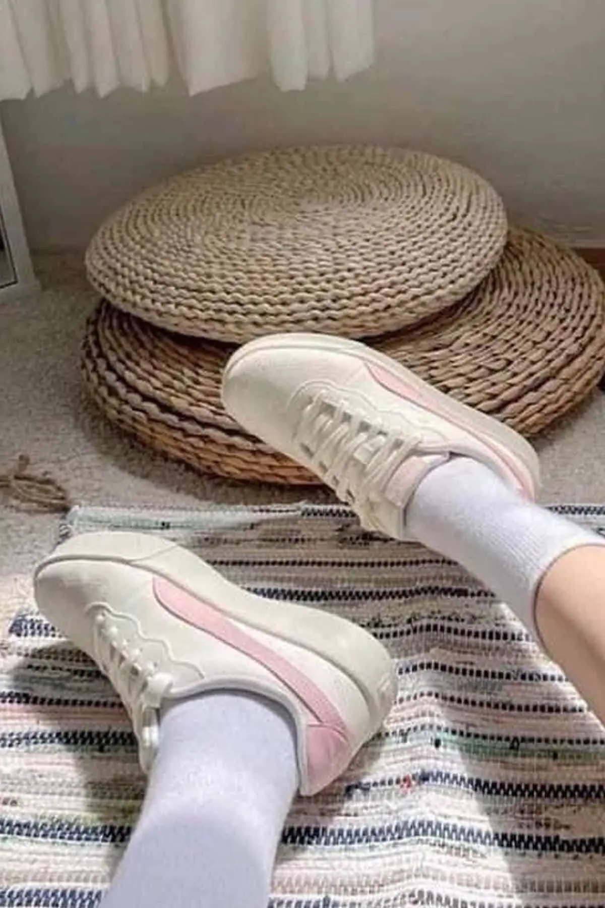 Kadın Snekars Yüksek Taban Spor Ayakkabı Kadın Sneaker Ayakkabı 380147-05-2 Bej