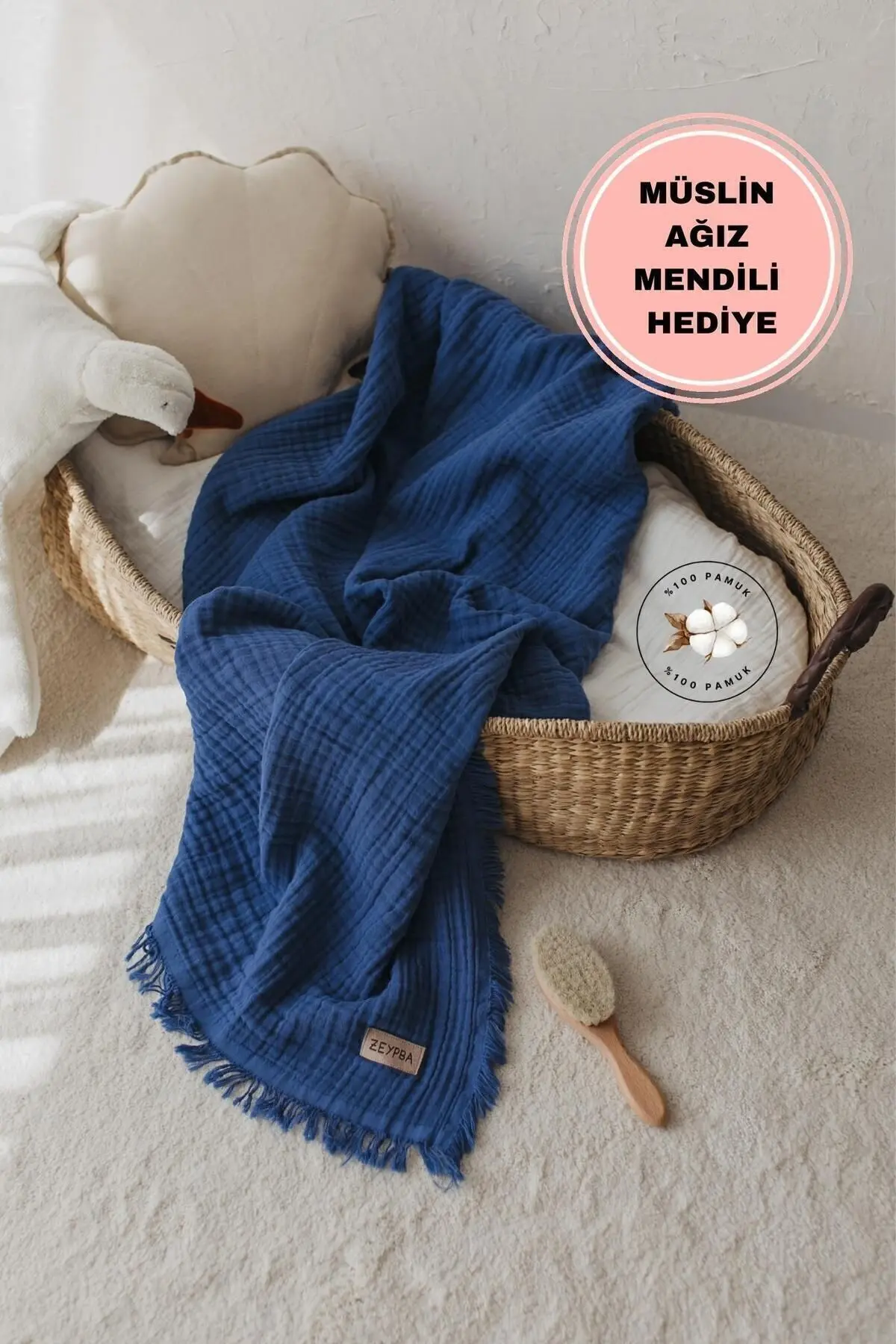ZEYPBA Indigo Muslin 4 Katlı Müslin 110x110cm Pamuksu Yumuşaklık / Yeni Seri /110x110cm