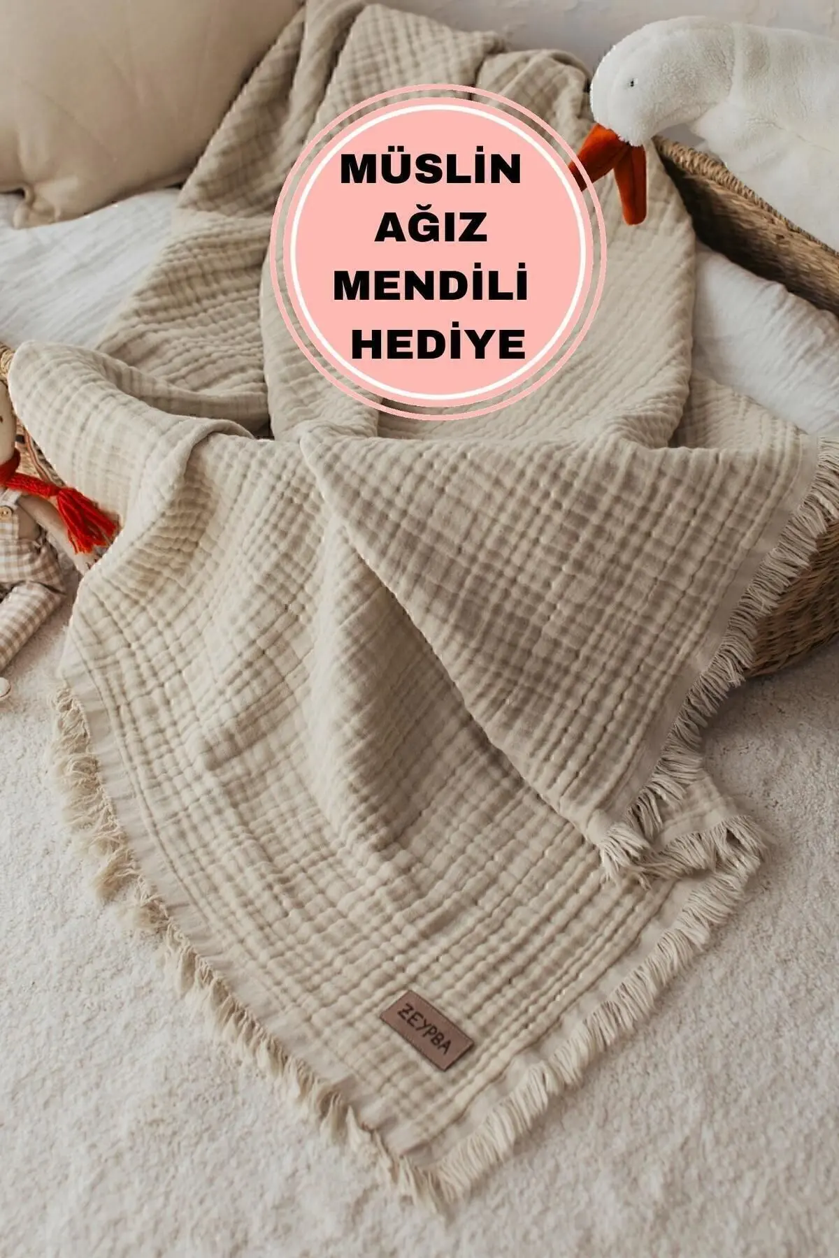 ZEYPBA Bej 4katlı Müslin Bebek & Çocuk Müslin Örtü %100 Pamuk Yeni Sezon /110x110cm