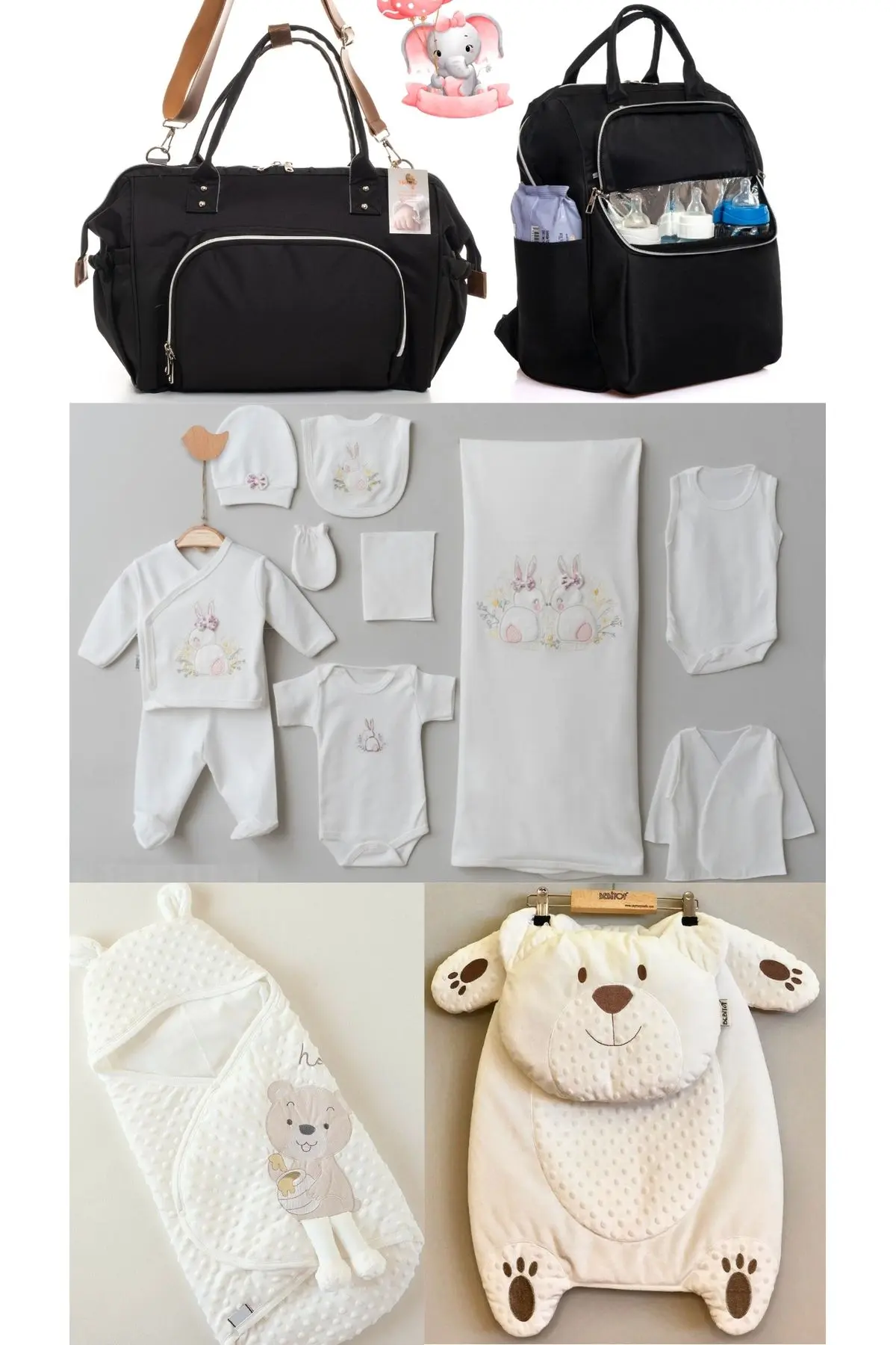 İpeksi Baby BÜYÜK DOĞUM SETİ (10’LU HASTANE ÇIKIŞI,OMUZ-EL VE SIRT ANNE BEBEK ÇANTASI,KUNDAK VE ALTAÇMA MİNDERİ)