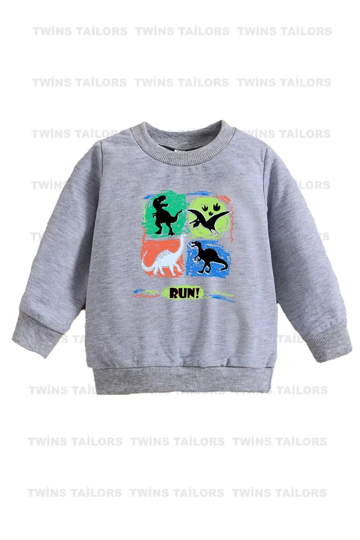 Kaykaylı Kedi Baskılı 3'lü Paket Unisex Saks Mavisi-Gri-Lacivert Bisiklet Yaka Çocuk Sweatshirt
