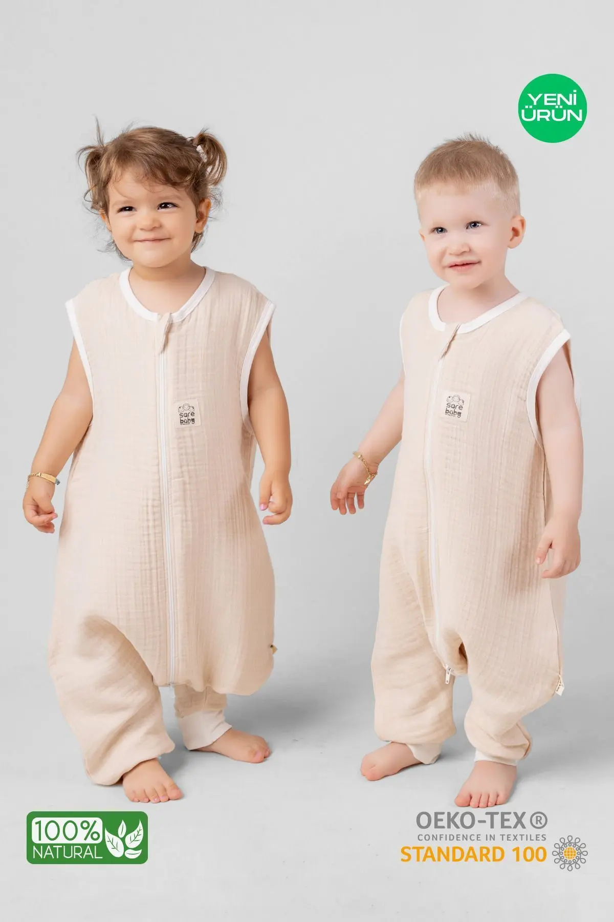 Sarebaby Müslin Uyku Tulumu 0.5 Tog Yazlık Uyku Tulumu Oeko-tex Sertifikalı %100 Doğal Pamuk
