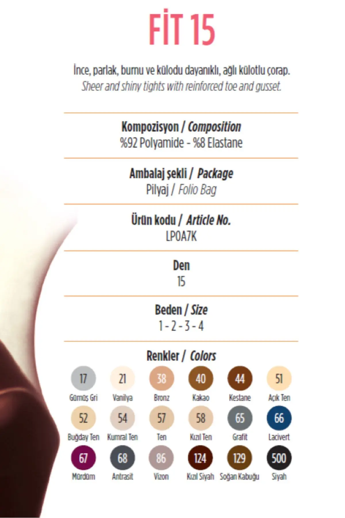 Siyah Renk Ince Parlak Fit 15 Likralı Külotlu Çorap