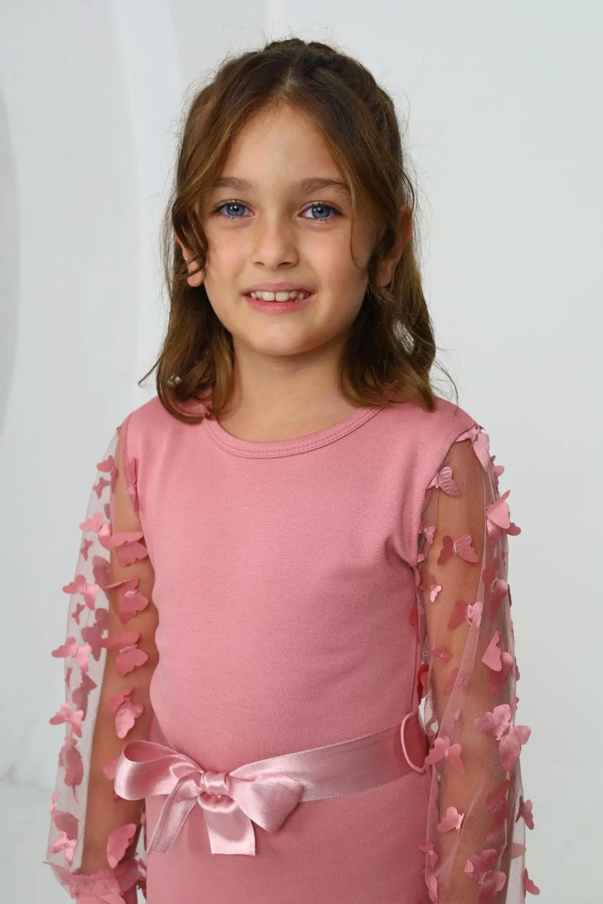 Belden Bağlamalı Tül Detaylı Çocuk Elbise Mykids Collection