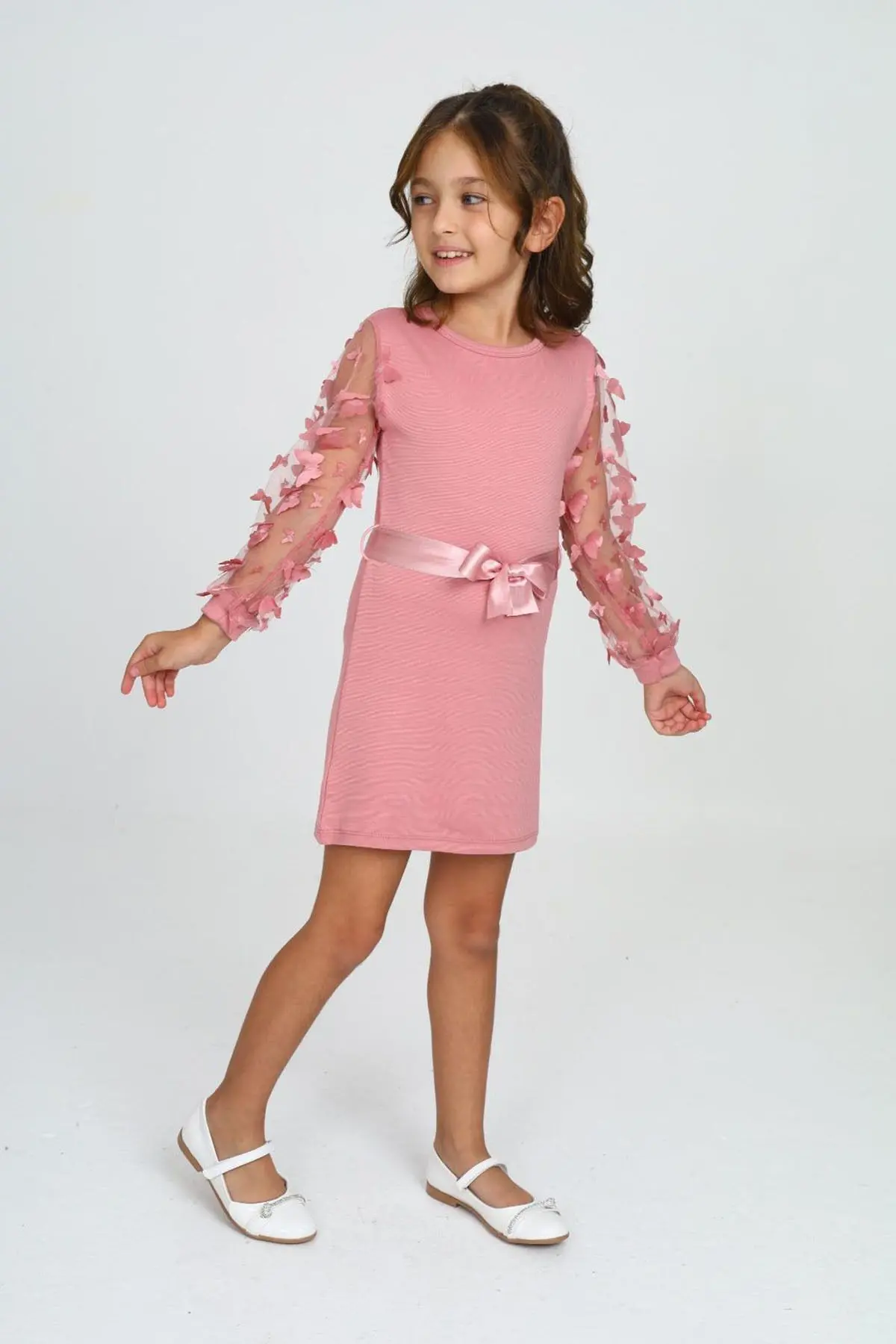 Belden Bağlamalı Tül Detaylı Çocuk Elbise Mykids Collection