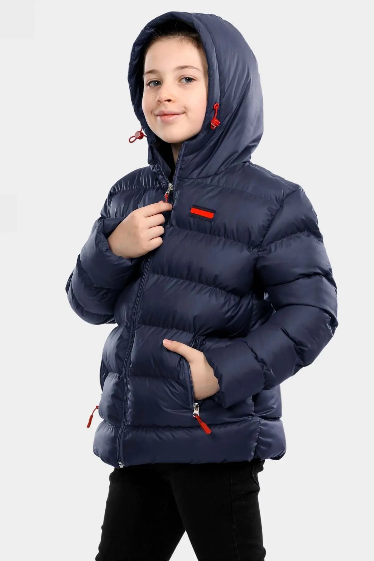 Erkek Çocuk Lacivert Içi Polarlı Kürklü Su Geçirmez Kışlık Kalın Kapüşonlu Mont