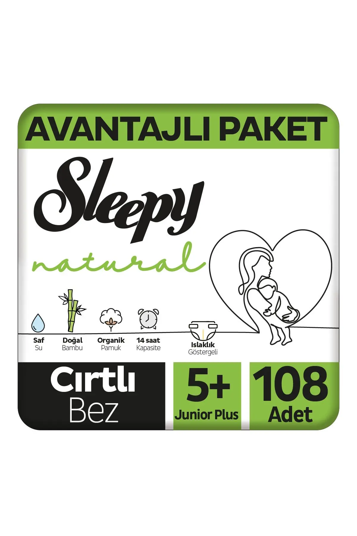 Sleepy Natural Avantajlı Paket Bebek Bezi 5 Numara Junior Plus 108 Adet
