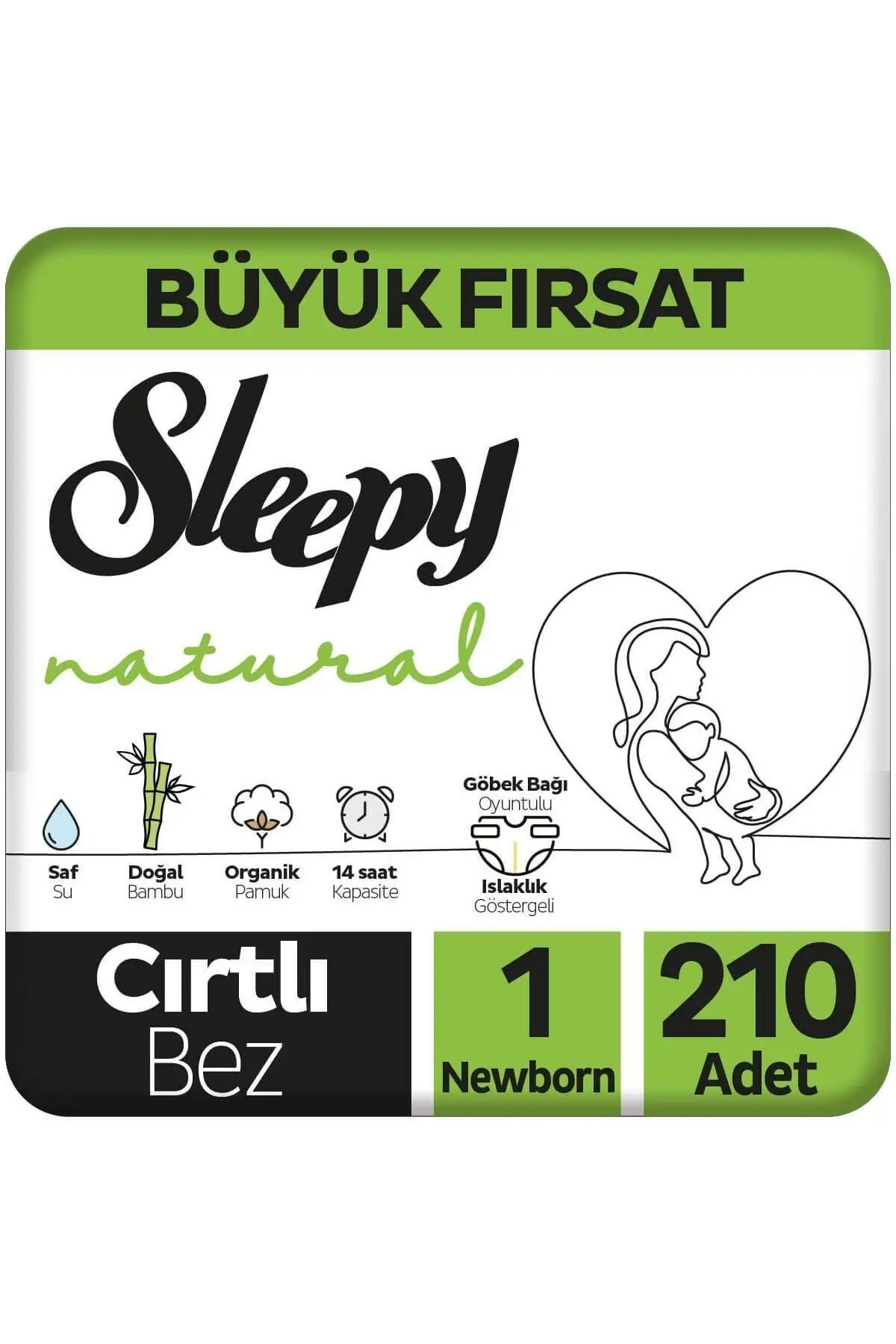 Sleepy Natural Büyük Fırsat Paketi Bebek Bezi 1 Numara Yenidoğan 210 Adet