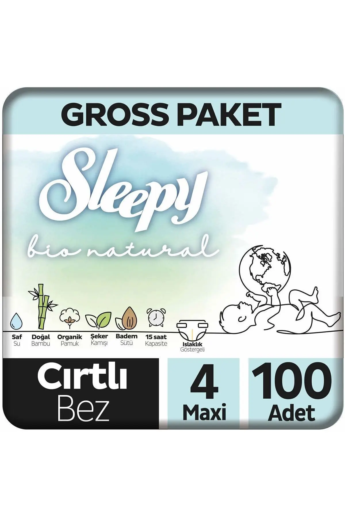 Sleepy Bio Natural Gross Paket Bebek Bezi 4 Numara Maxi 100 Adet