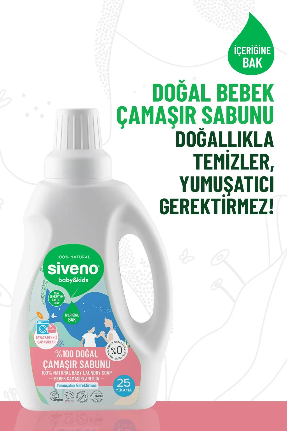 %100 Doğal Bebek Çamaşır Sabunu Kendinden Yumuşatıcılı Bitkisel Deterjan Konsantre 750 ml X 2 Adet