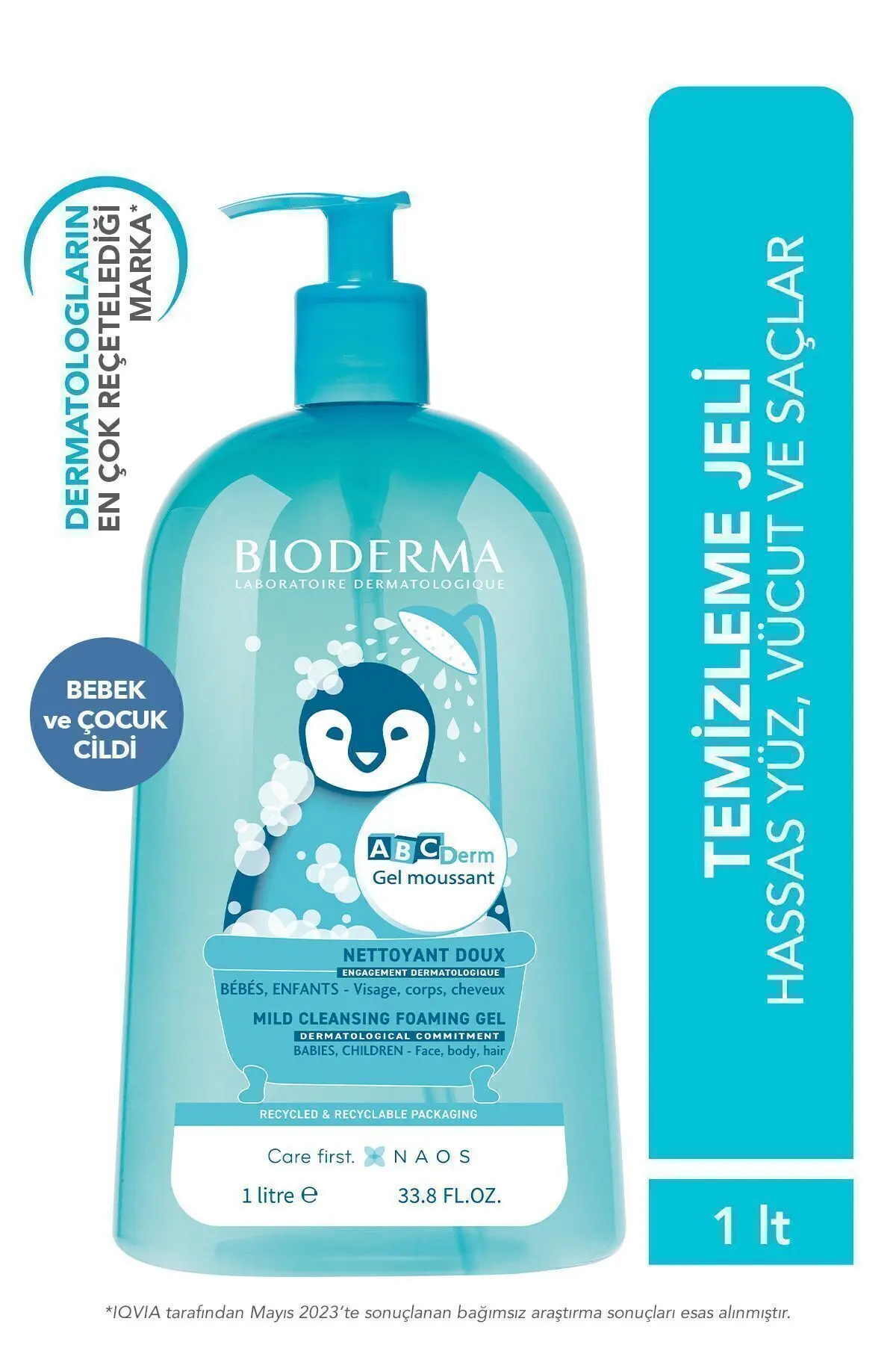 Bioderma ABCDerm Bebek ve Çocuk Yüz, Saç, Vücut Şampuanı 1 Lt Normal ve Kuru Ciltler, Dermatolojik Tuzsuz