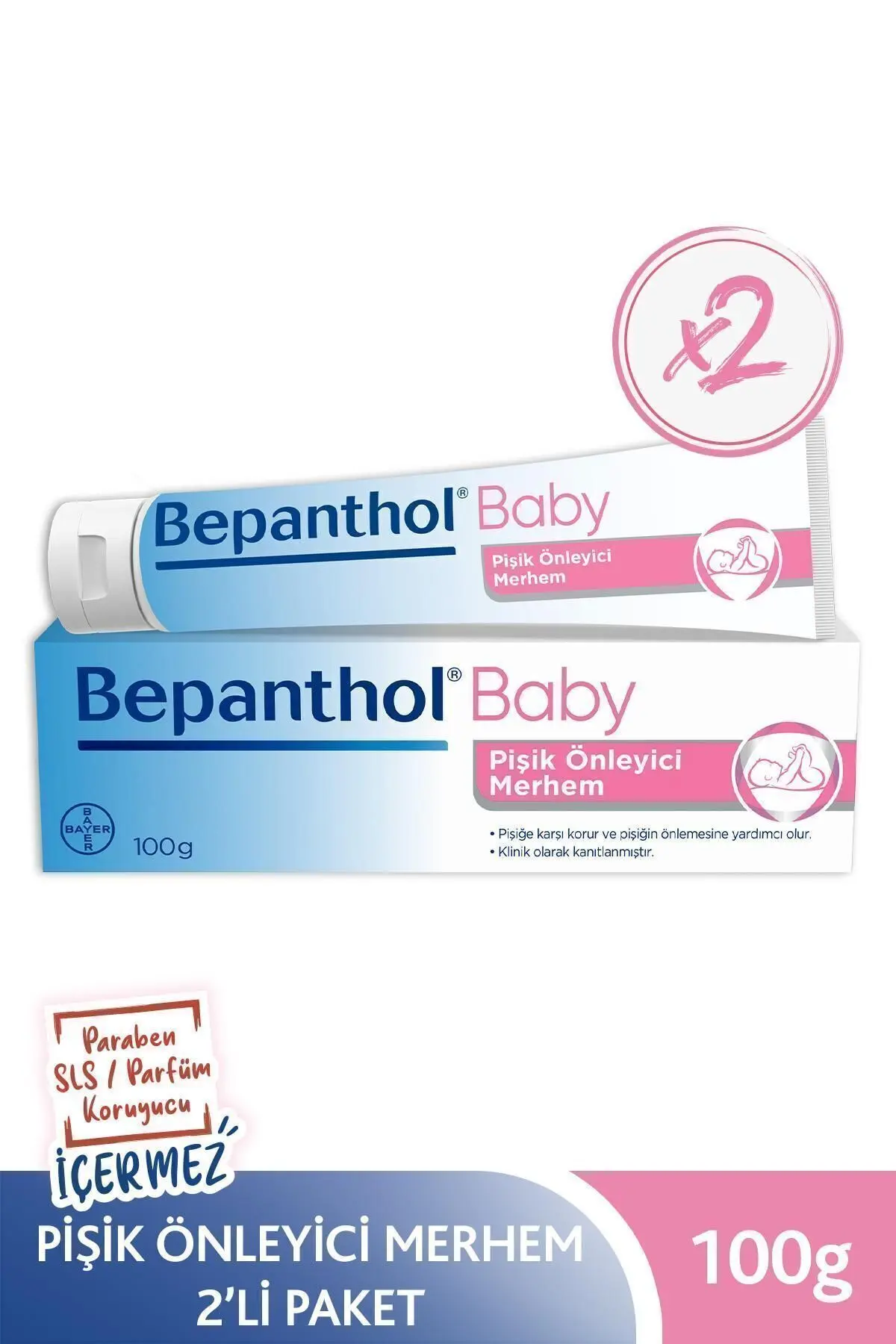 Bepanthol Baby Pişik Önleyici Merhem 100 gr 2li Paket L Sls, Parfüm, Koruyucu Içermez