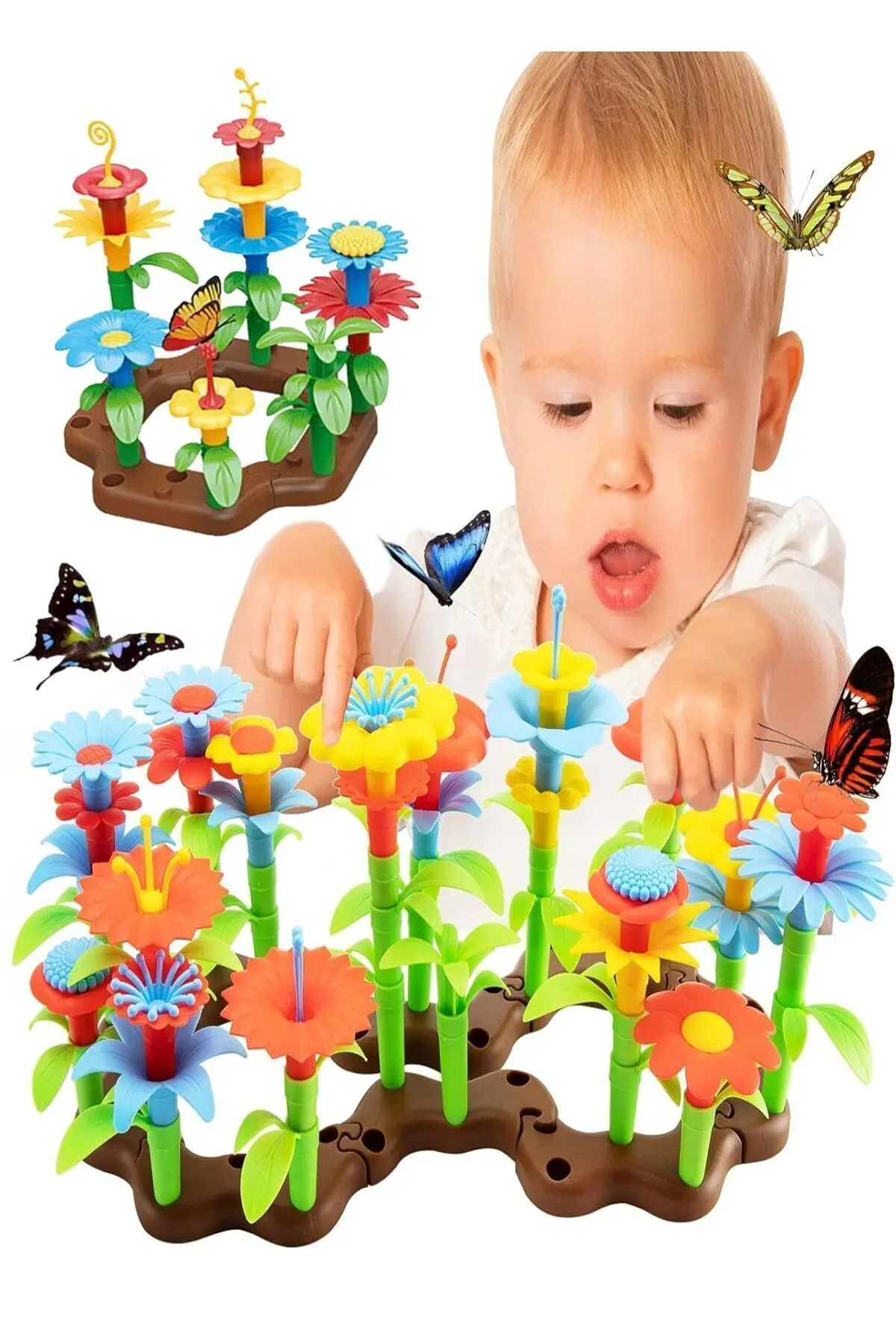 52 Parça Bahçe Çiçek Yapım Seti Yapı Blokları Yapboz Bul Tak Puzzle Eğitici Oyuncak