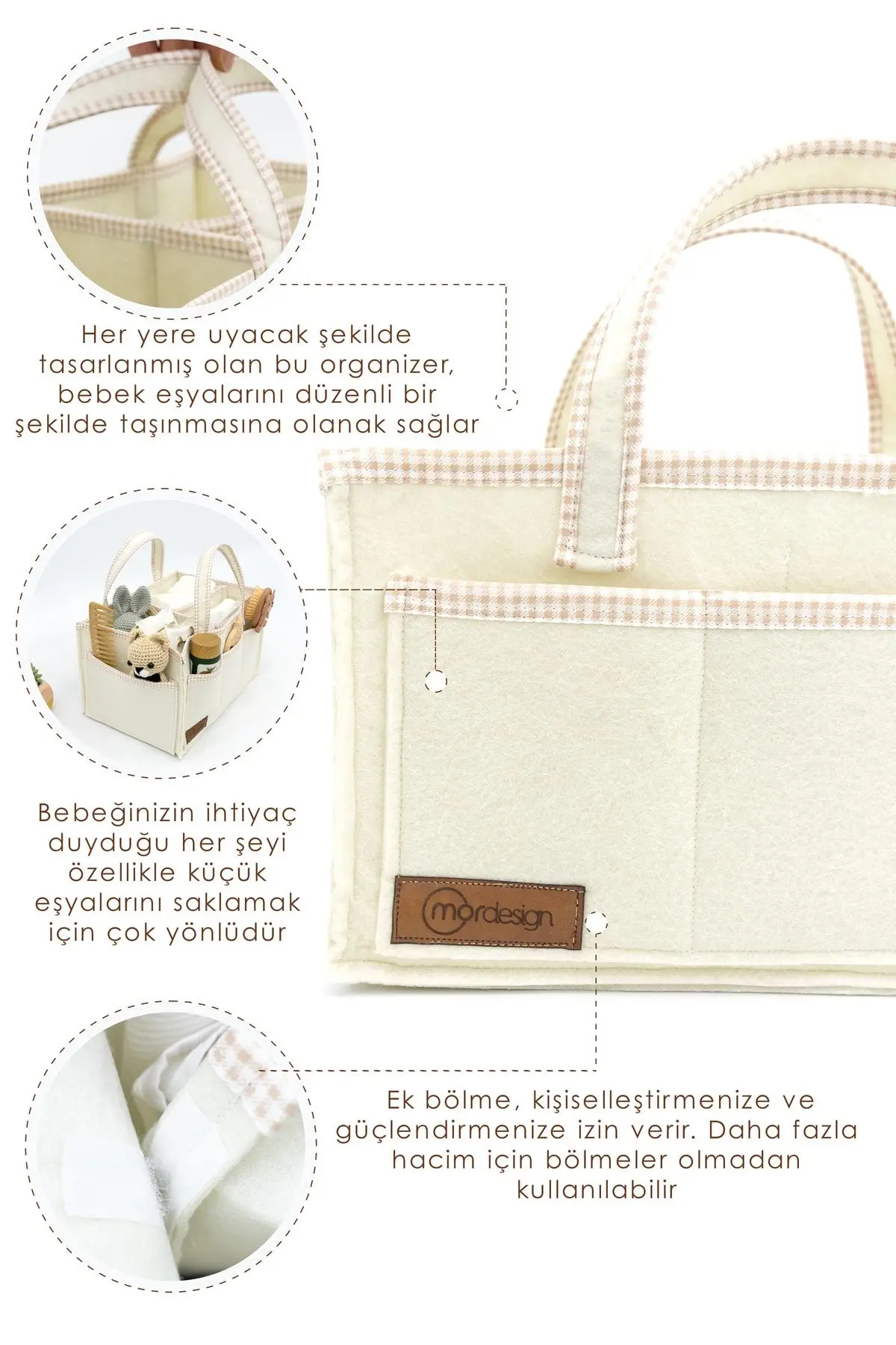 Çok Amaçlı Kalın Keçe Anne Bebek Bakım Çantası, Dolap İçi Organizer, Scotch Serisi