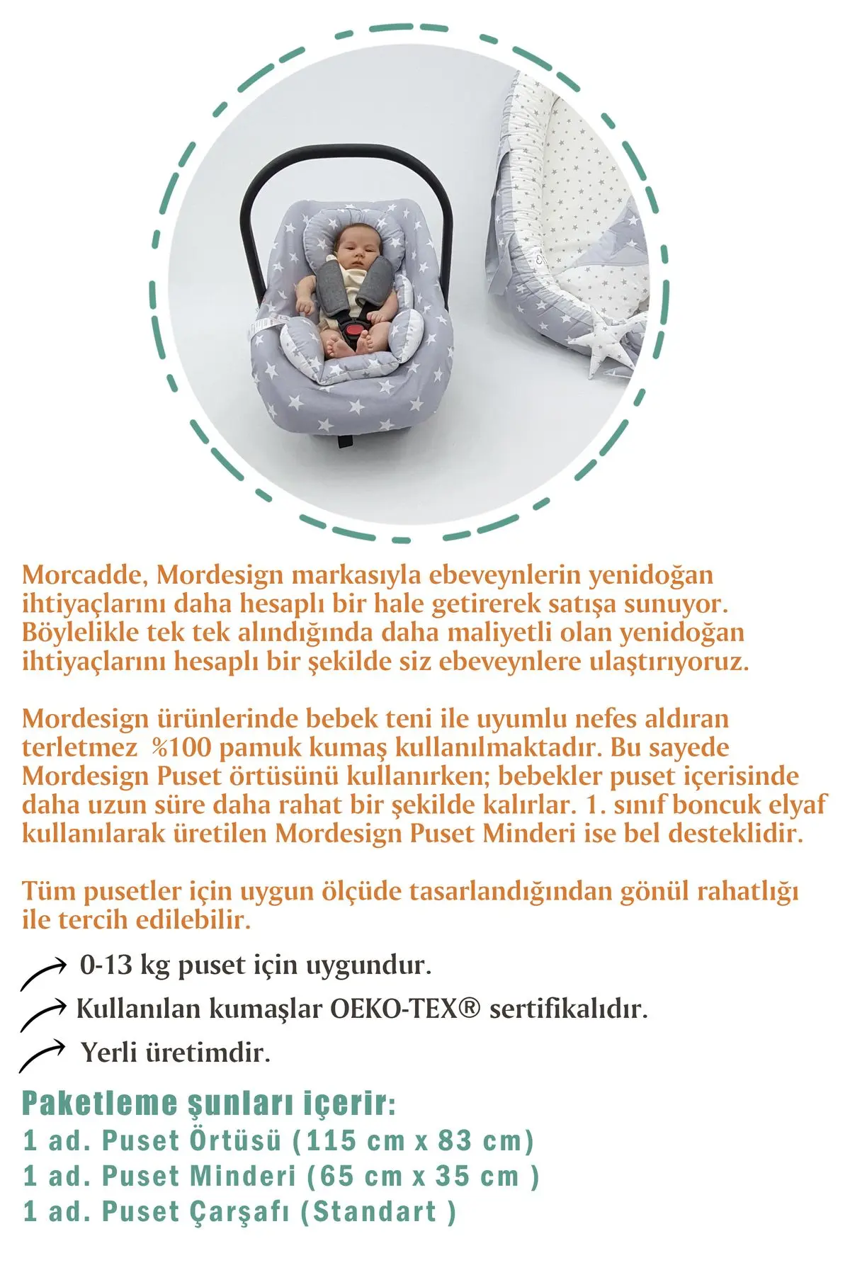 Ortopedik Bel Destekli Bebek Puset Minderi, Örtü Ve Çarşaf 3'lü Set, Gökkuşağı Serisi, Gri