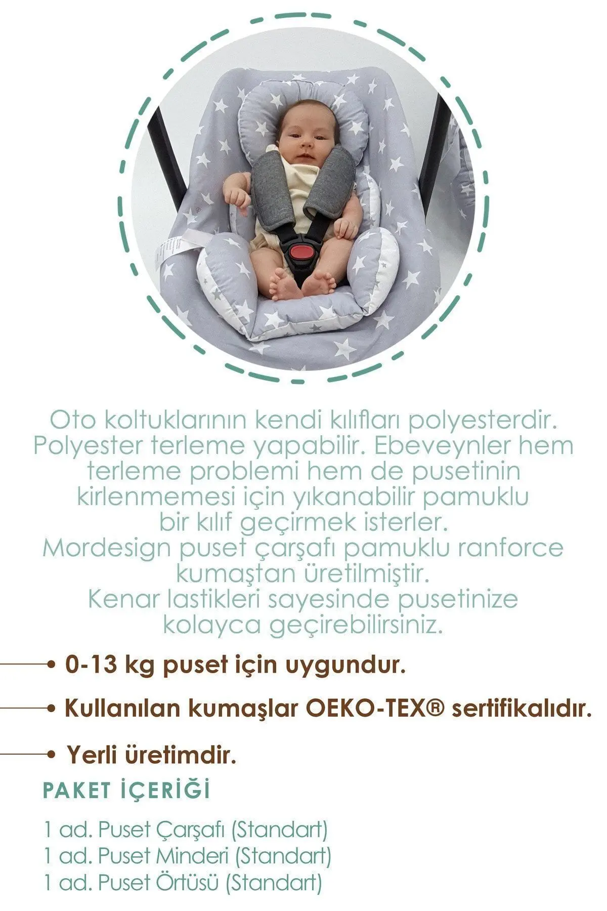 %100 Pamuk Kumaşlı, Ortopedik Bel Destekli Puset Minderi, Örtü Ve Çarşaf 3' Lü Set, Stars Serisi