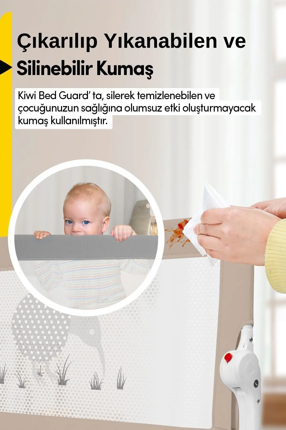 Çocuk Yatak Koruyucu Bariyeri ve Yatak Korkuluğu, Ekstra Dolgulu Kumaş Bed Guard