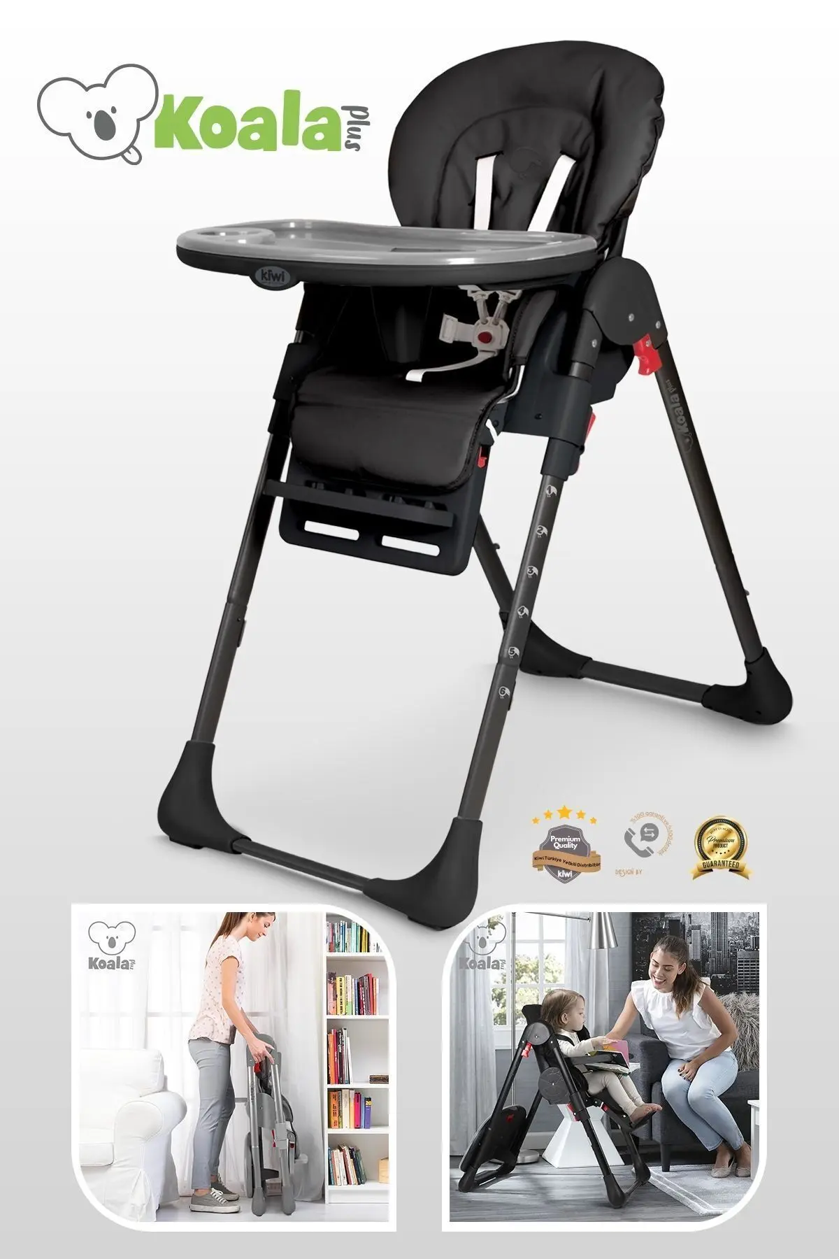 Koala Bebek Mama Sandalyesi, Ek Gıda Masası, Katlanabilir, Portatif, Kurulumu Kolay, 5 Nokta Kemer