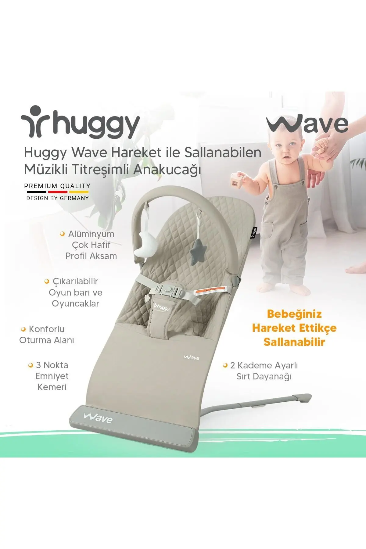 Wave Bebek Hareket Ettikçe Sallanabilen Kademeli Müzikli Titreşimli Anakucağı