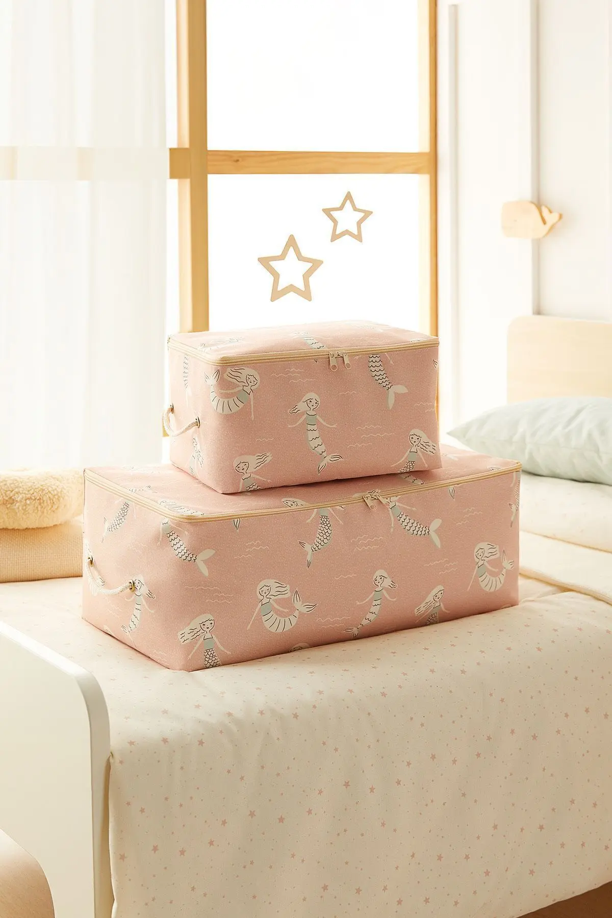 Ocean Home Textile 2'li Set Deniz Kızı Baskılı Çocuk Odası Pike Battaniye Kazak Hurcu