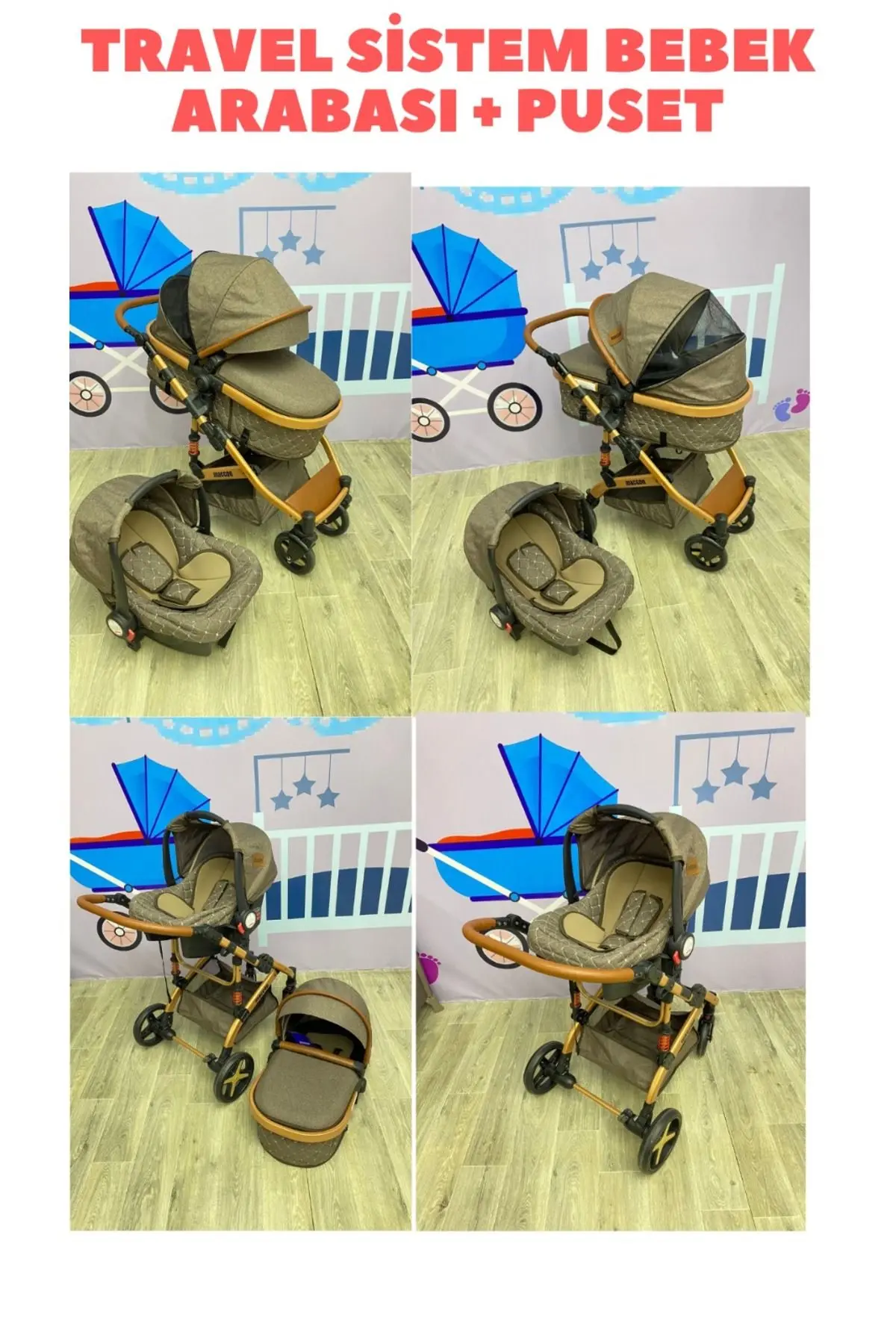 Yeni Doğan Çeyiz Bebek Arabası+Puset+Park Beşik+Yürüteç+Ana Dizi+Oyun Halısı+Mama Sandal.+Baby Nest