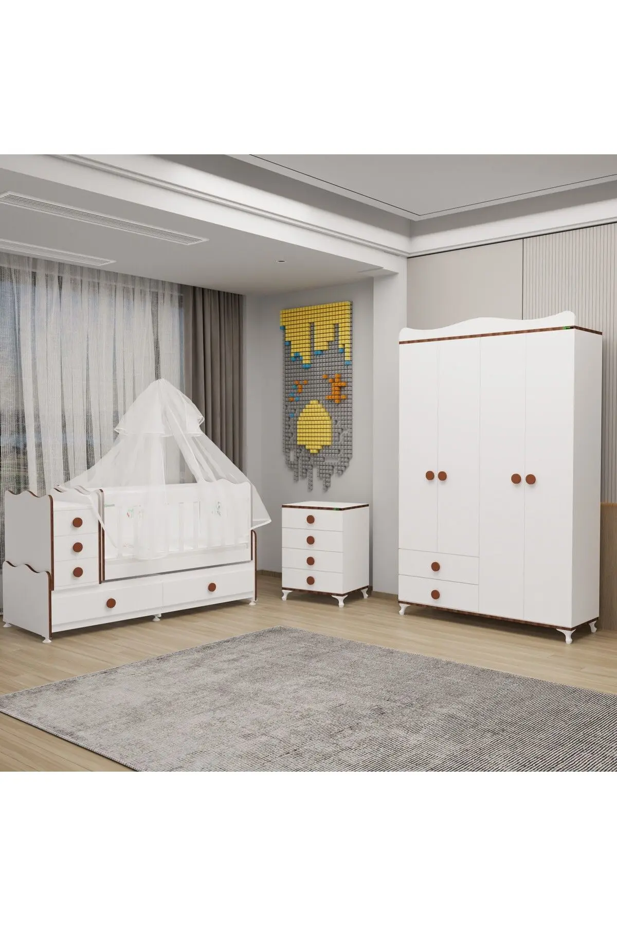 Garaj Home Melina Yıldız 4 Kapaklı Bebek Odası + Yatak + Uyku Seti - Sümela
