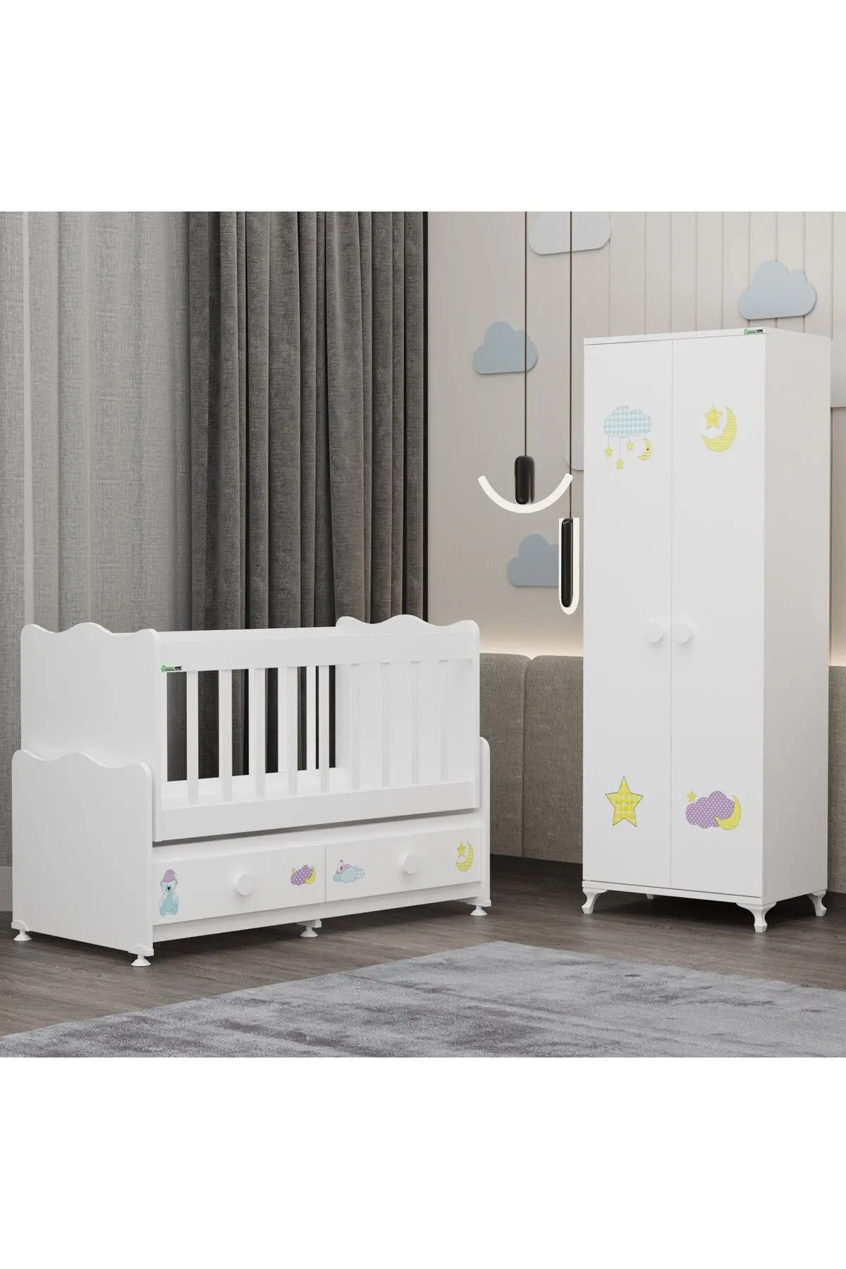 Garaj Home Elegant Beşik ve Yıldız 2 Kapaklı Dolap - Uykucu