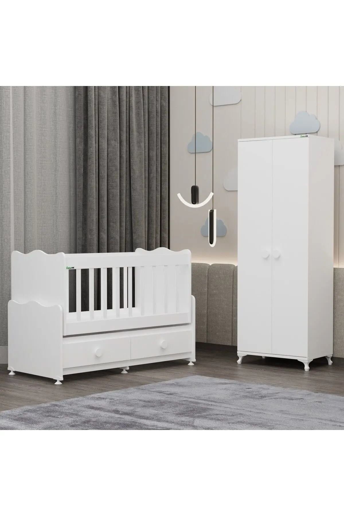 Garaj Home Elegant Beşik ve Yıldız 2 Kapaklı Dolap - Beyaz