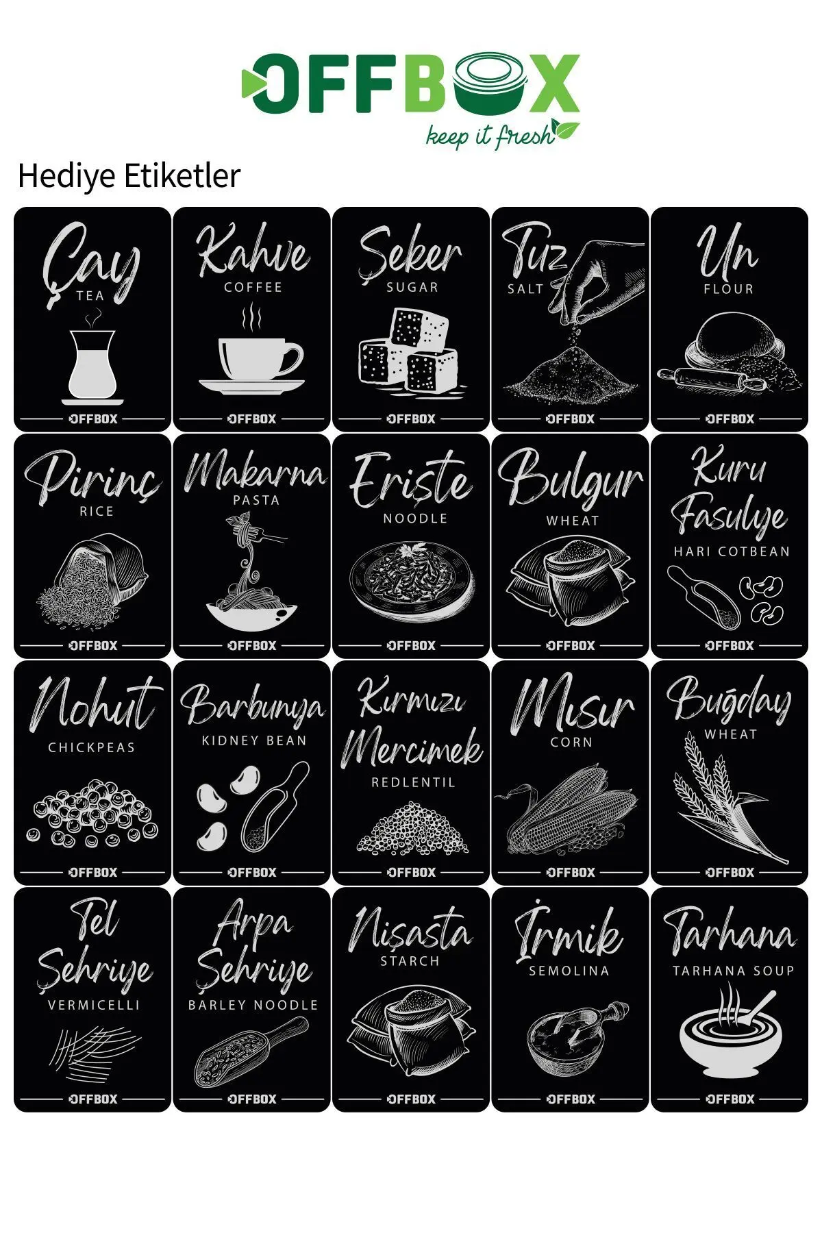 6 Adet 12 Parça Dikdörtgen 2 Litre Erzak Bakliyat Saklama Kabı Çeyiz Seti 20 Etiket Hediyeli