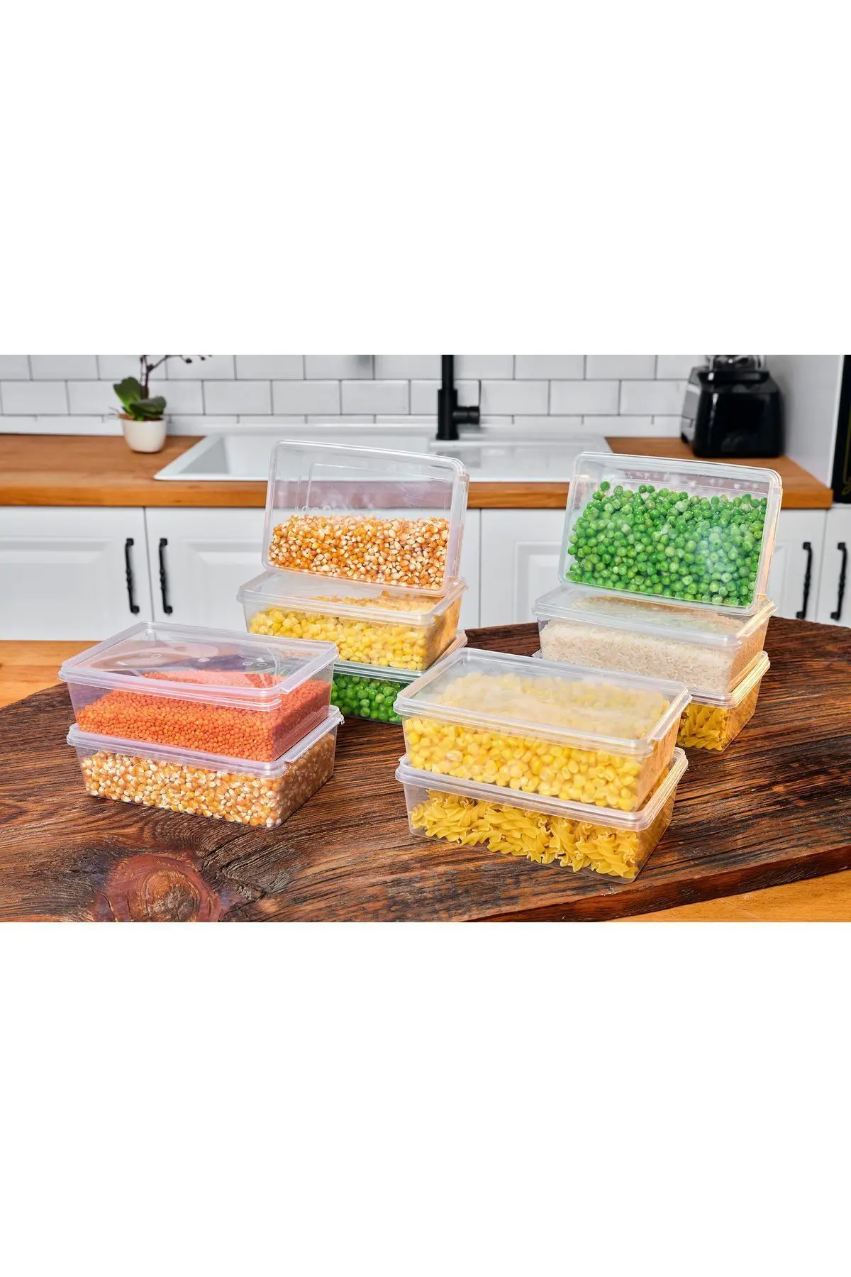 SUPERPUP Plastik Saklama Kabı 1 Ltre 10 Adet Kendinden Kapaklı Dondurucu Kabı Hava Almaz 19x13x6 Cm