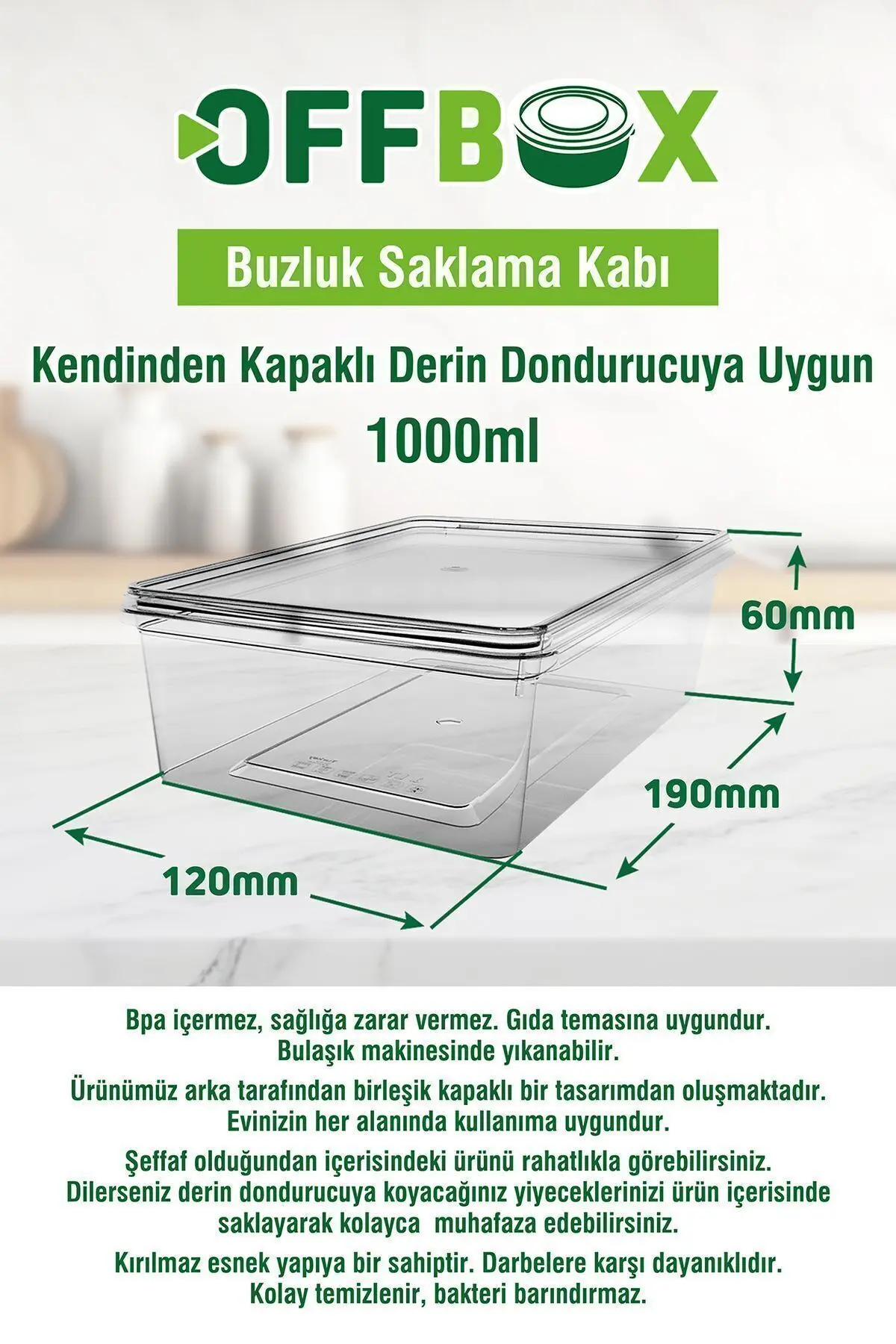 20 Adet 1 Lt. Kendinden Kapaklı Difrize Uygun Buzluk Saklama Kutusu Düzenleyici