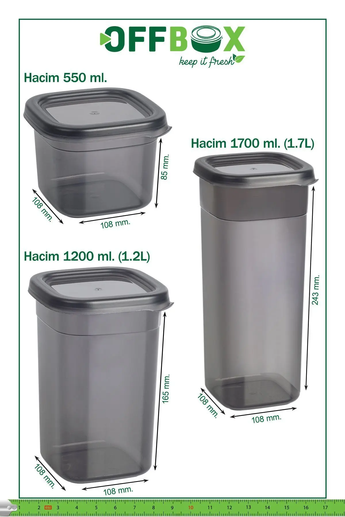 36 Adet 72 Parça 0,55-1,2-1,7 Litre Kare Erzak Bakliyat Saklama Kabı Seti 60 Etiket Hediyeli