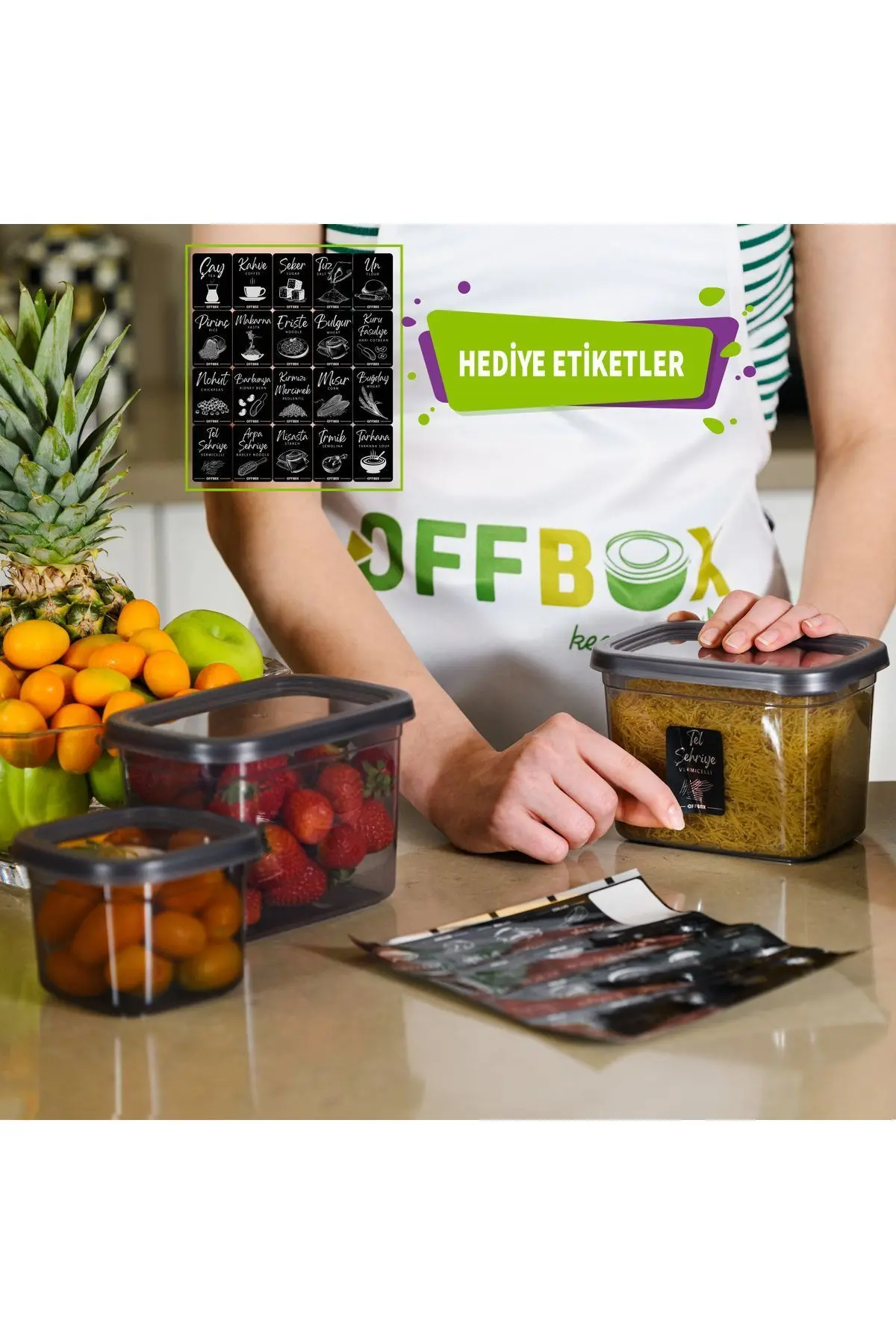 36 Adet 72 Parça 0,55-1,2-1,7 Litre Kare Erzak Bakliyat Saklama Kabı Seti 60 Etiket Hediyeli