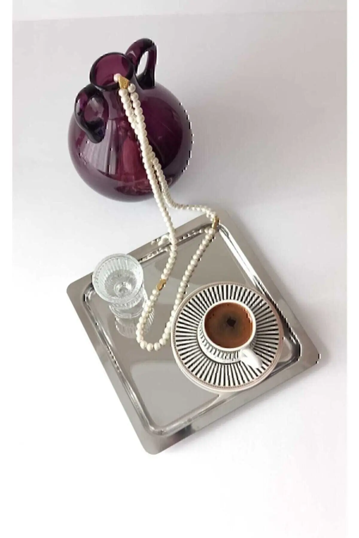 6'lı Lüx Kare Paslanmaz Çelik Gümüş Renk 21x21cm Kahve Servis Sunum Tepsisi&tabağı