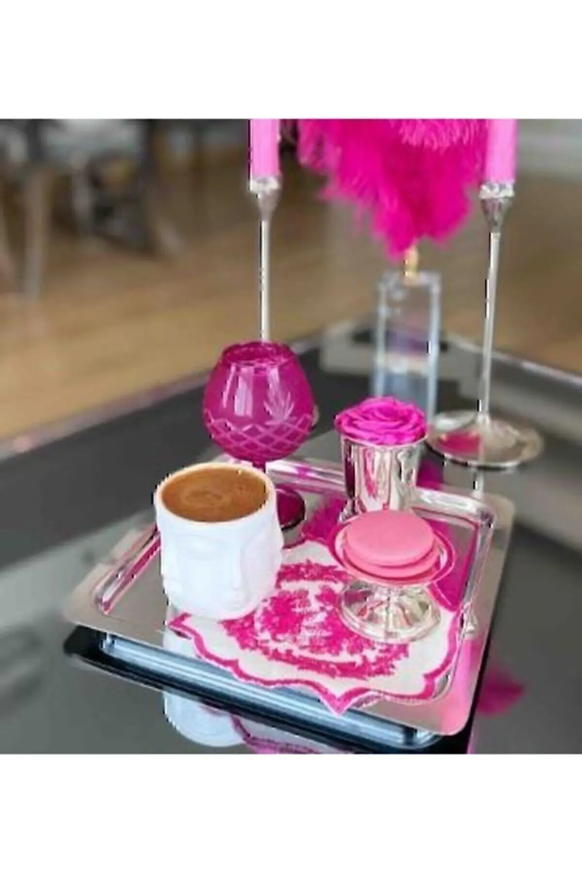 6'lı Lüx Kare Paslanmaz Çelik Gümüş Renk 21x21cm Kahve Servis Sunum Tepsisi&tabağı