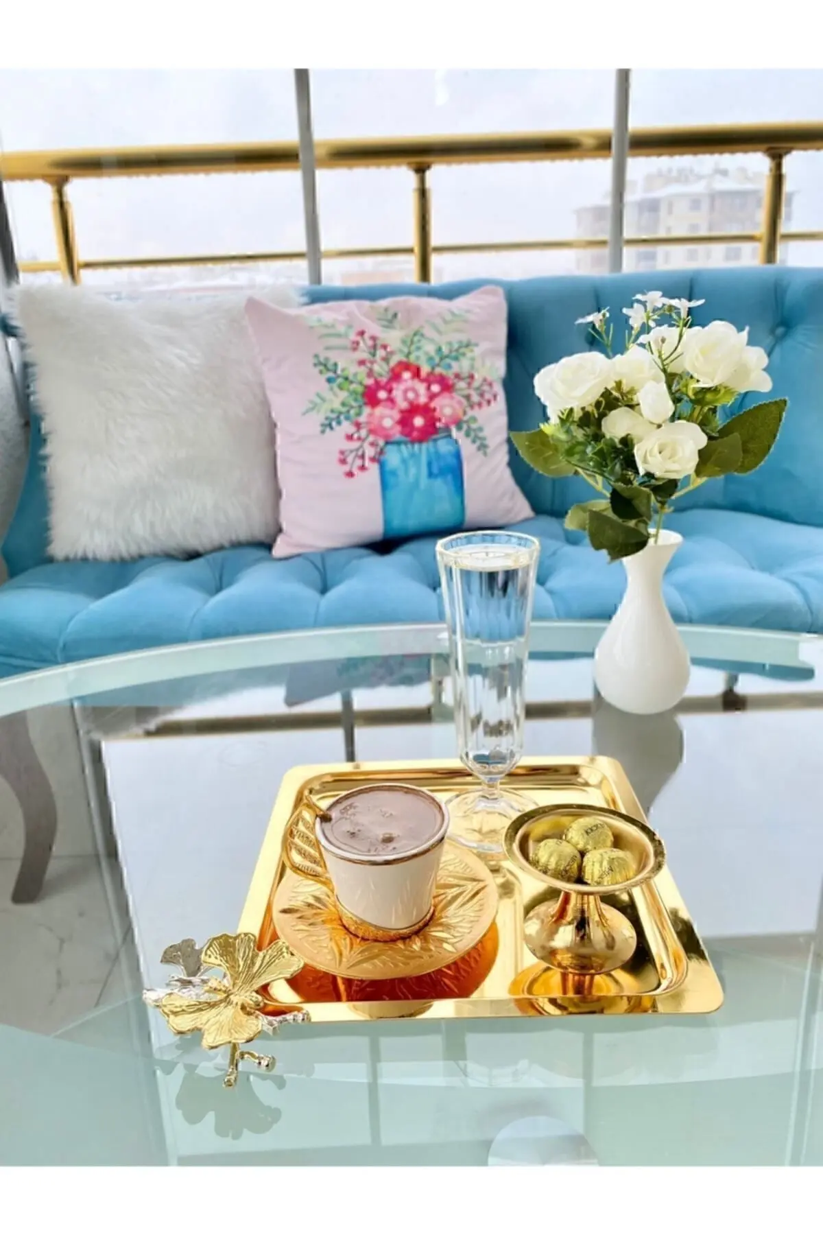 6'lı Lüx Kare Gold Kelebekli Titanyum Kaplama Servis ,çay ,kahve ,ikramlık Sunum Tepsisi