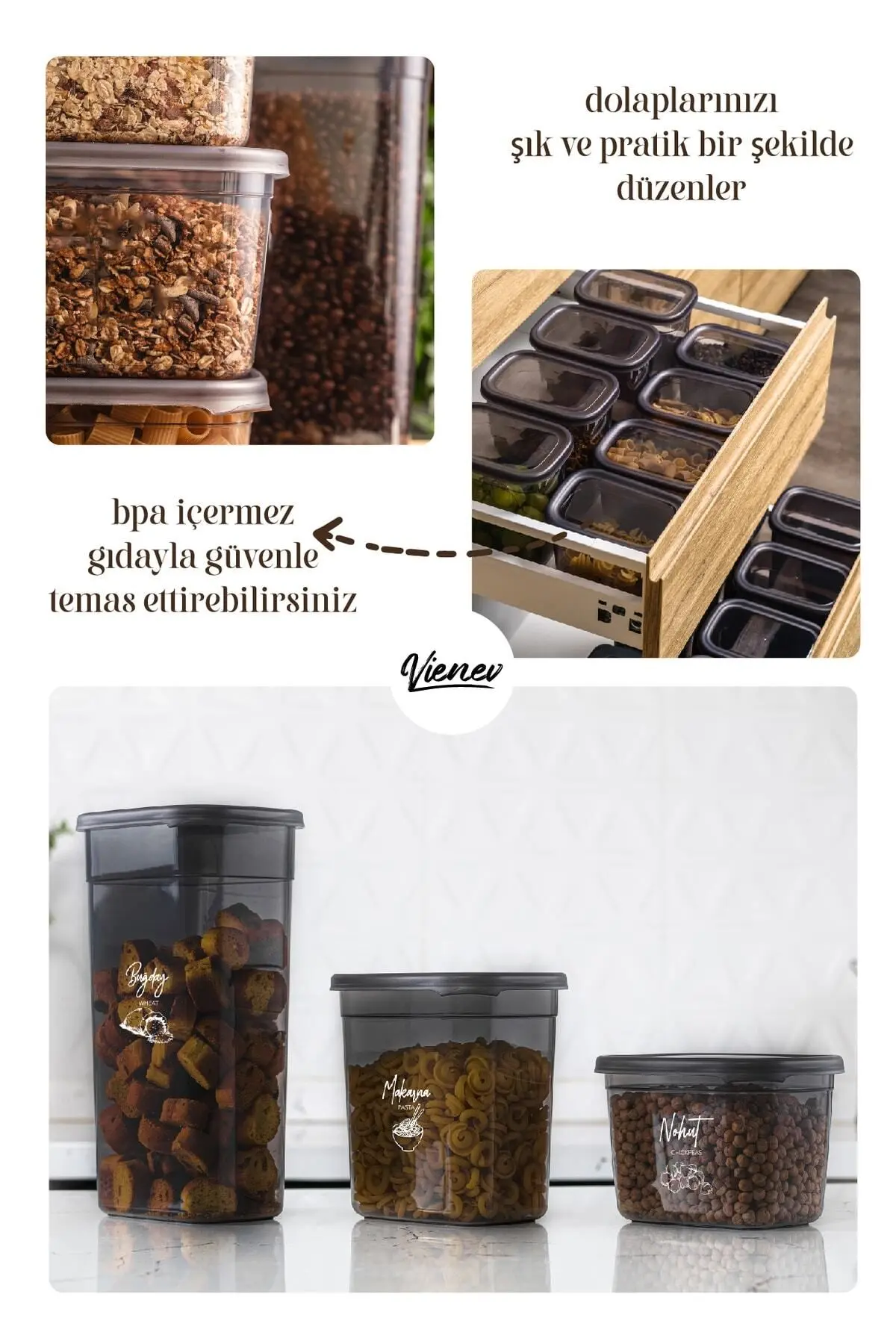 Beyaz Serigrafi Etiketli 12li Set Peggy Şeffaf Kapaklı Uzun Dikdörtgen Saklama Kabı 1,3 Litre