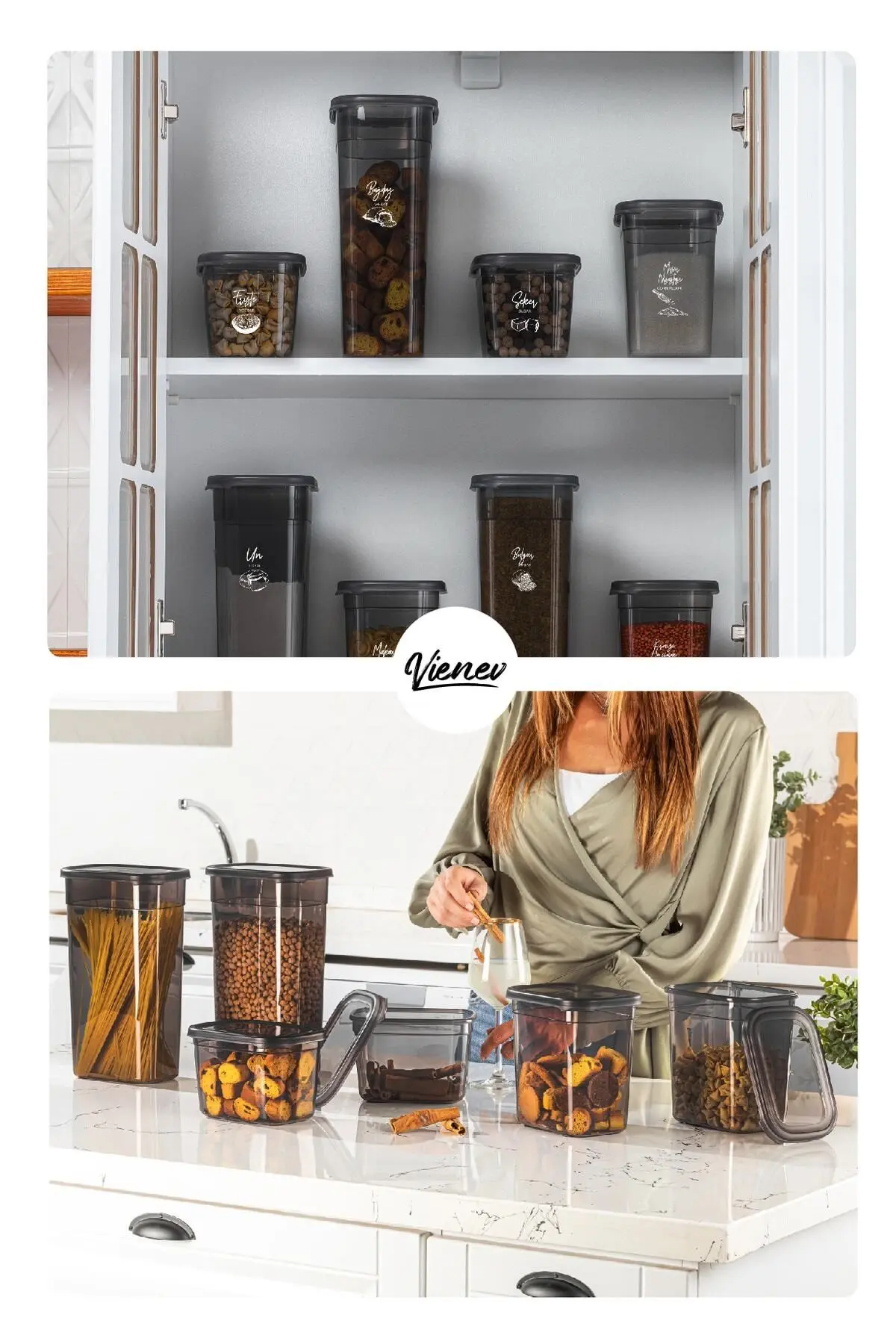 Beyaz Serigrafi Etiketli 12li Set Peggy Dikdörtgen Saklama Kabı 4x(1,3 LİTRE, 2 LİTRE, 3,2 LİTRE)