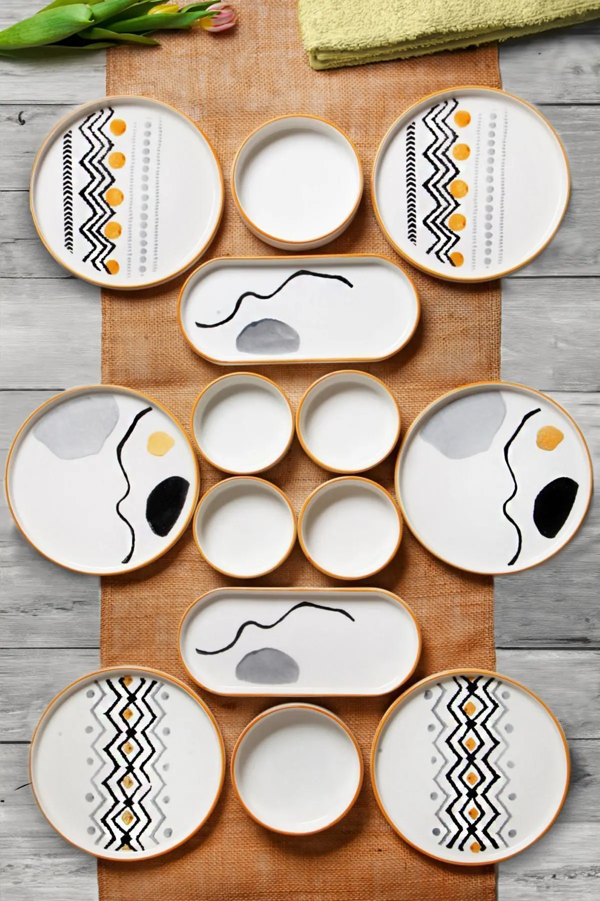 Kitchen Life 14 Parça 6 Kişilik Axial Stackable Kahvaltı Takımı - Lüx Kahvaltılık Sunum Seti Tabağı