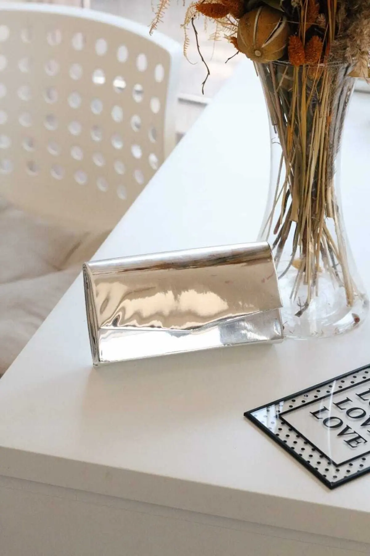 Moom Bag Kadın Rugan Silver Mini Kutu Omuz Çantası