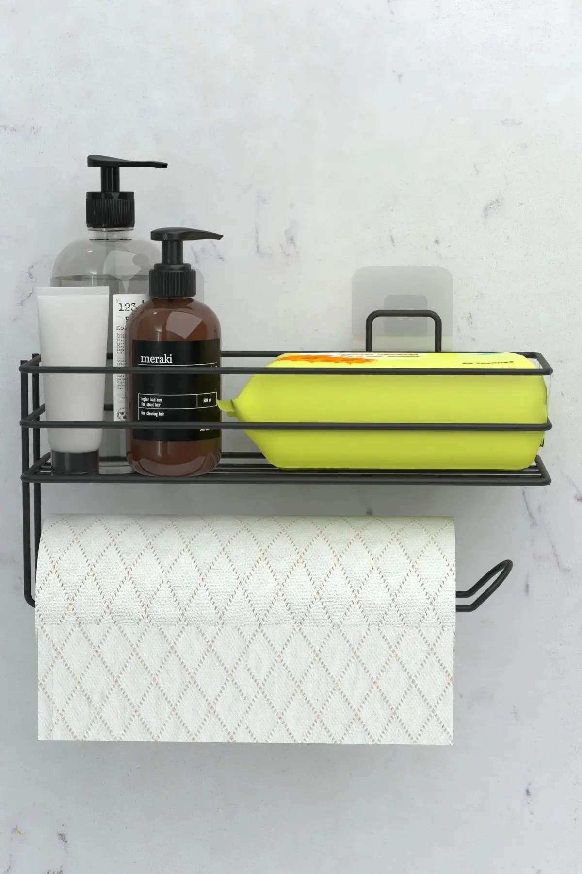 Yapışkanlı Raflı Kağıt Rulo Havluluk Peçetelik Havlu Kağıltlık Siyah Banyo Mutfak Düzenleyici Raf